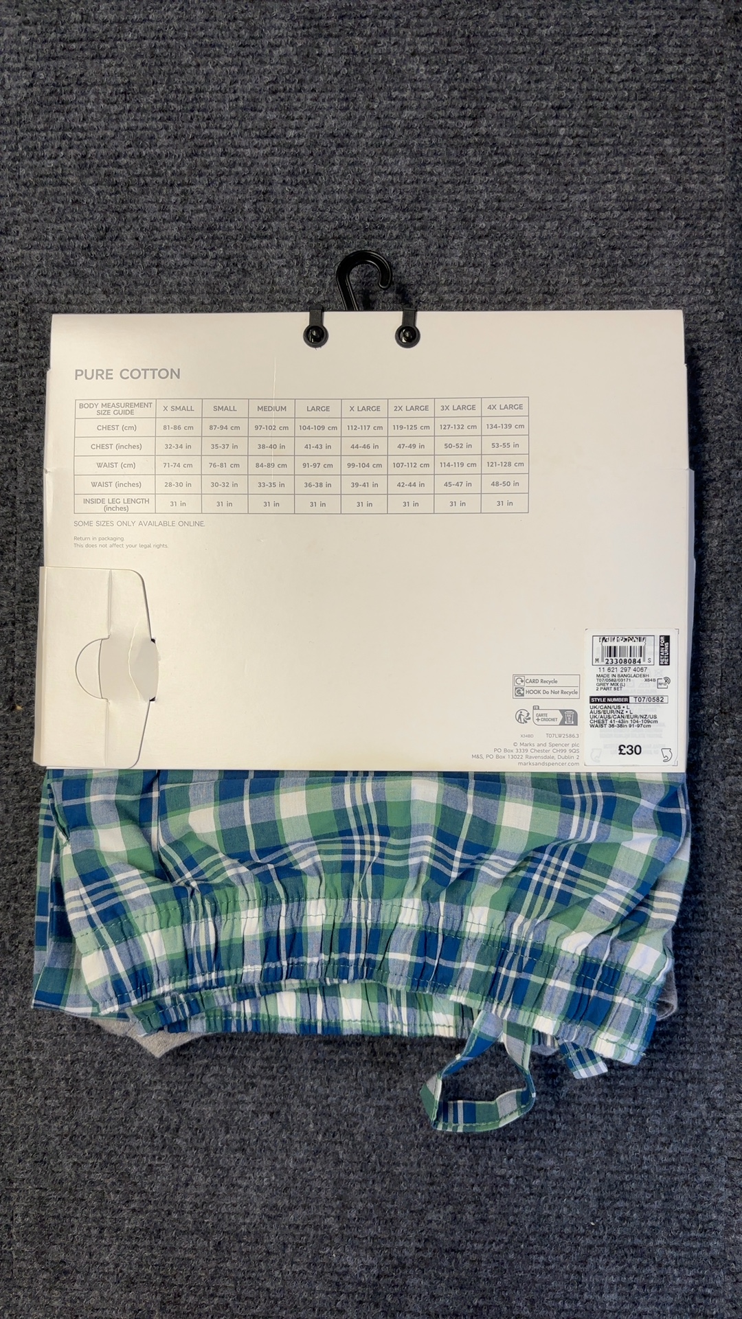 Marks & Spencer Grey & Blue Cotton Long Pants & Short Sleeve Top Set Large image 2