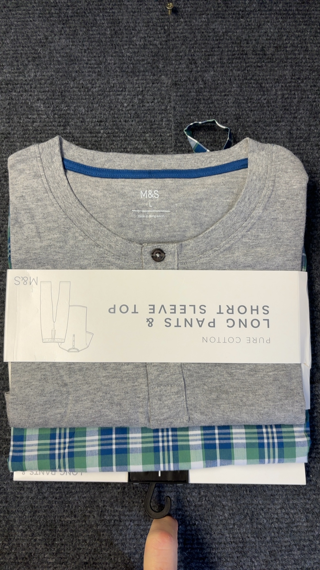 Marks & Spencer Grey & Blue Cotton Long Pants & Short Sleeve Top Set Large