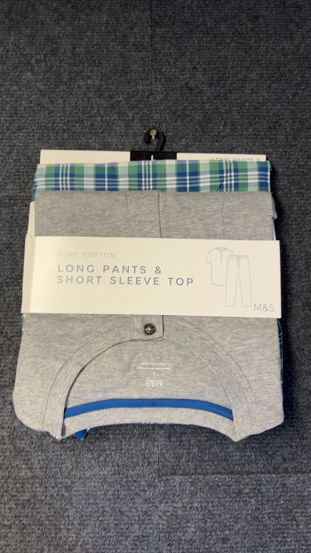 Marks & Spencer Grey & Blue Cotton Long Pants & Short Sleeve Top Set Large image 3