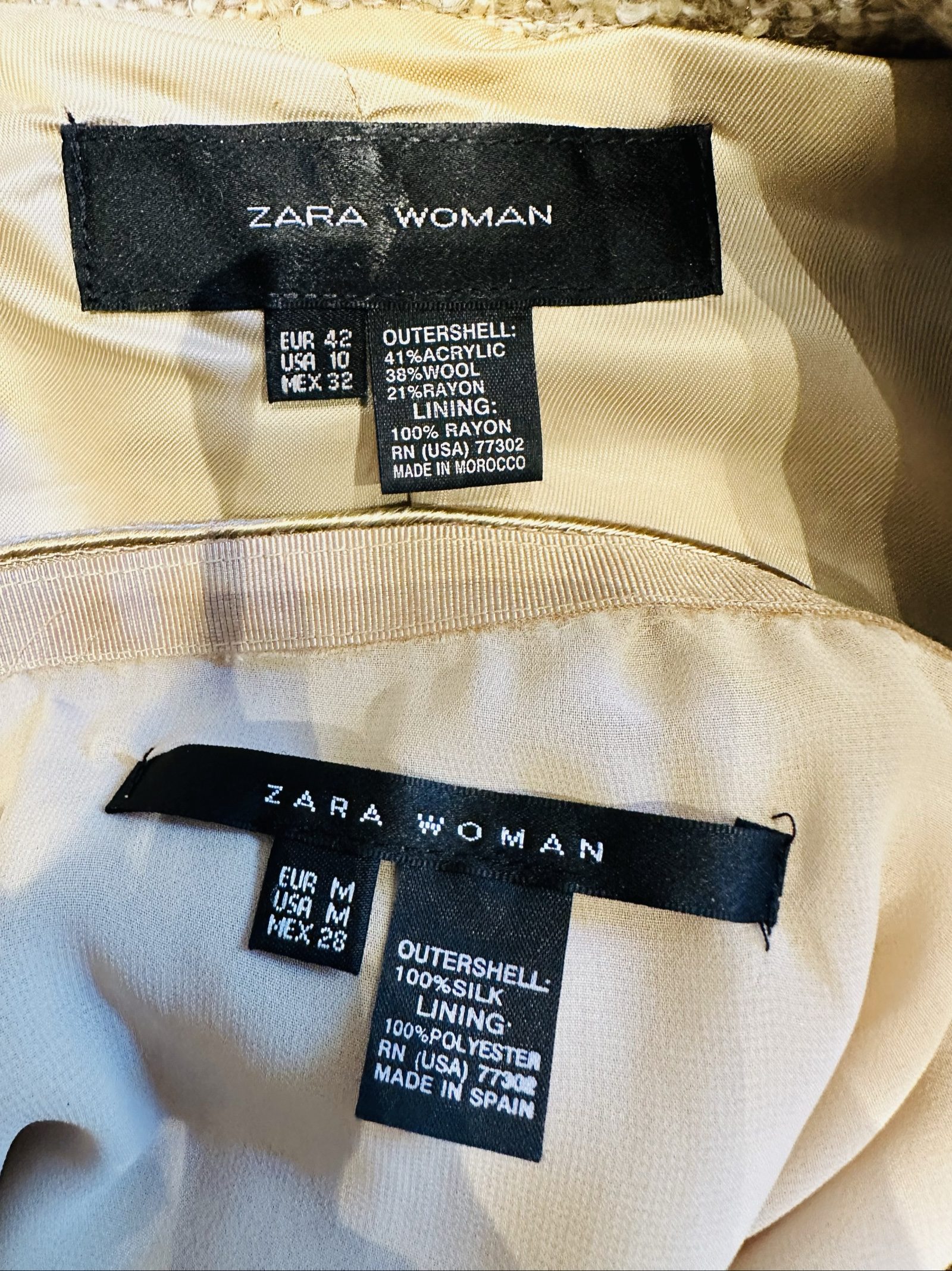 Zara Beige Women's Tweed Jacket & Silk Skirt Set Large image 3