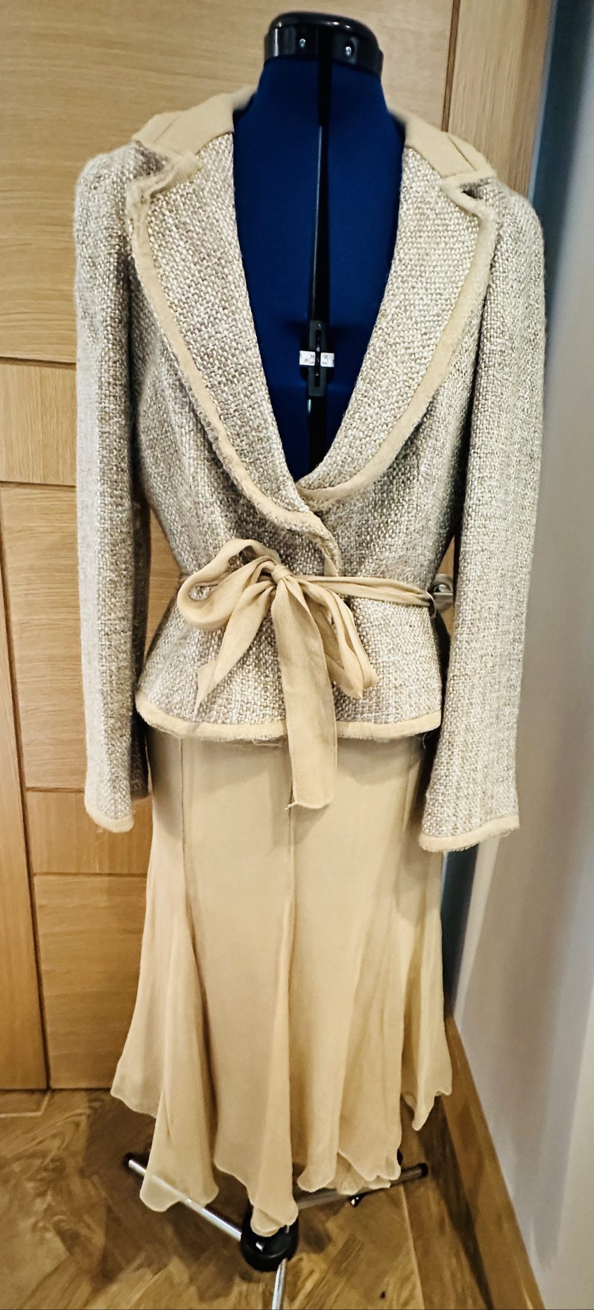 Zara Beige Women's Tweed Jacket & Silk Skirt Set Large image 5
