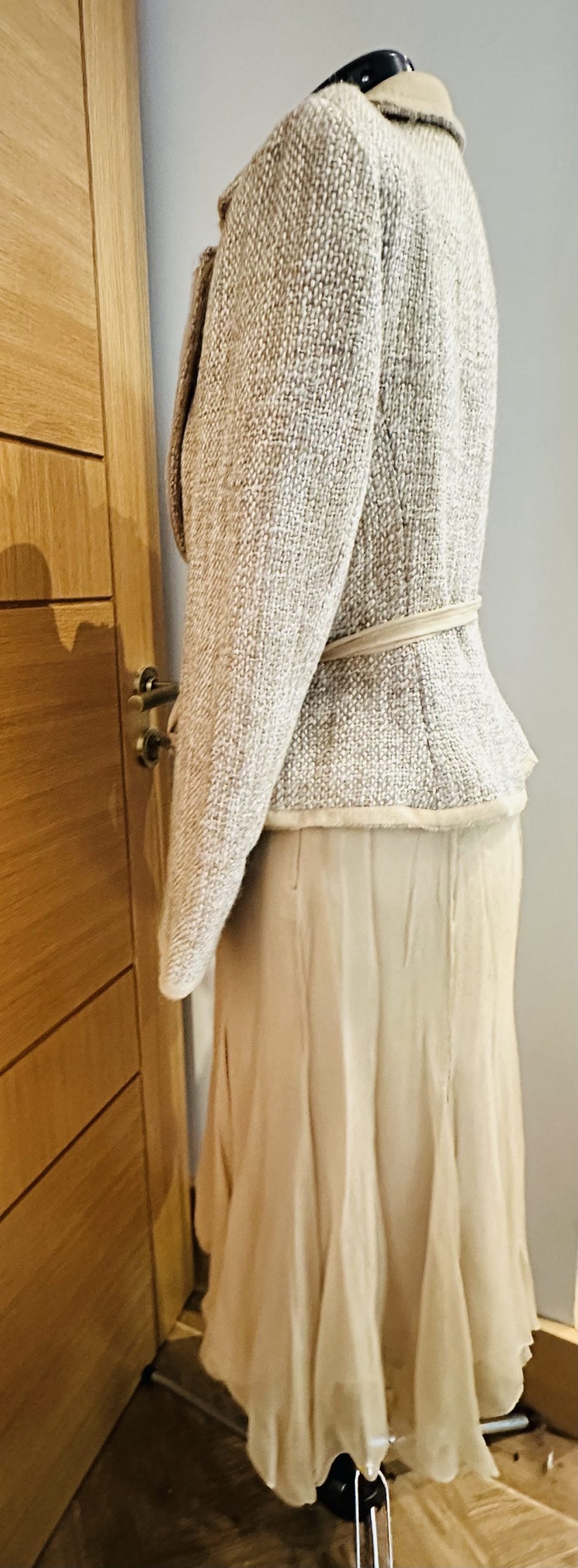 Zara Beige Women's Tweed Jacket & Silk Skirt Set Large image 10