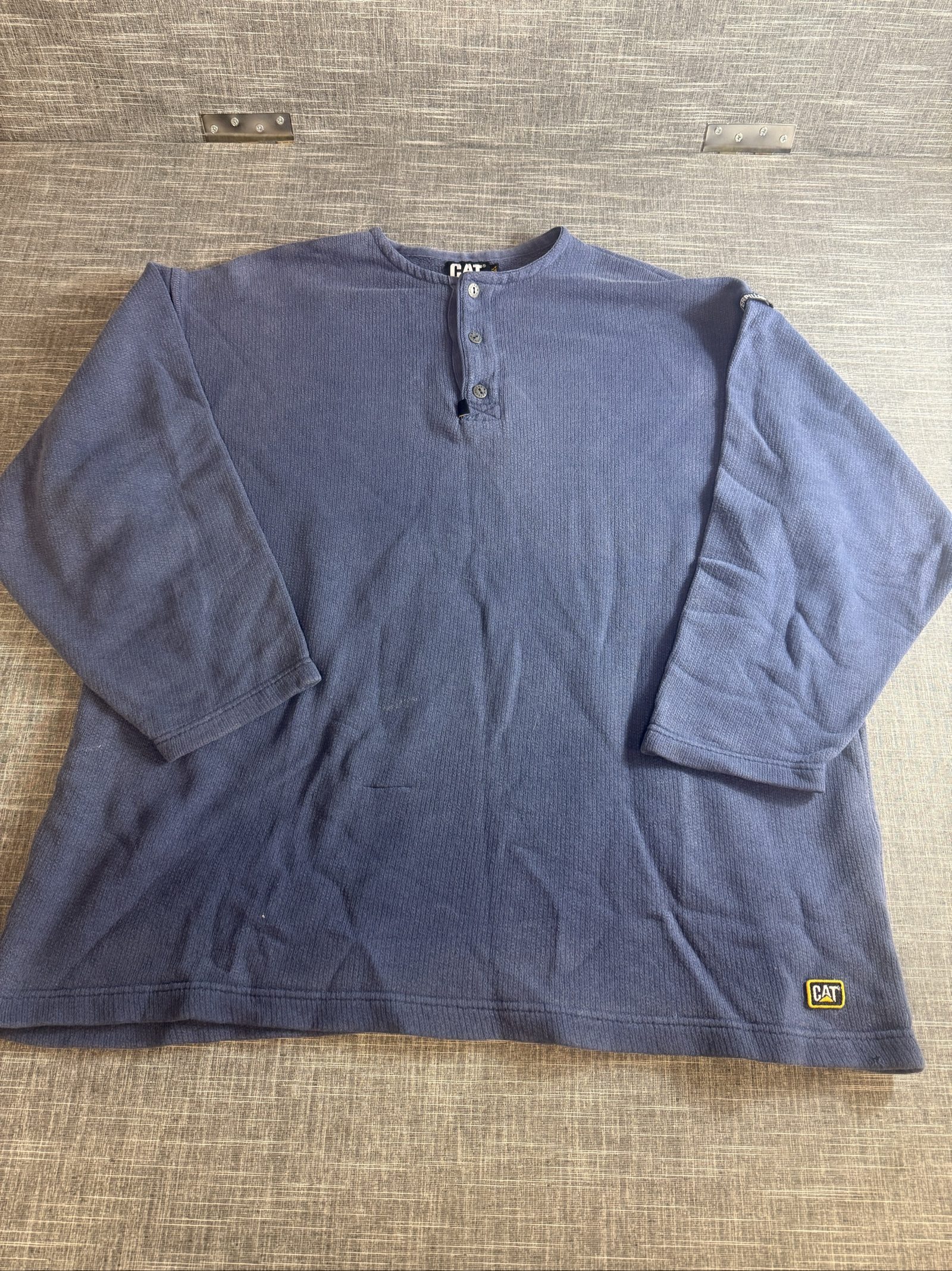 CAT Men’s Blue Thermal Henley Long Sleeve Shirt UK L EUR 4