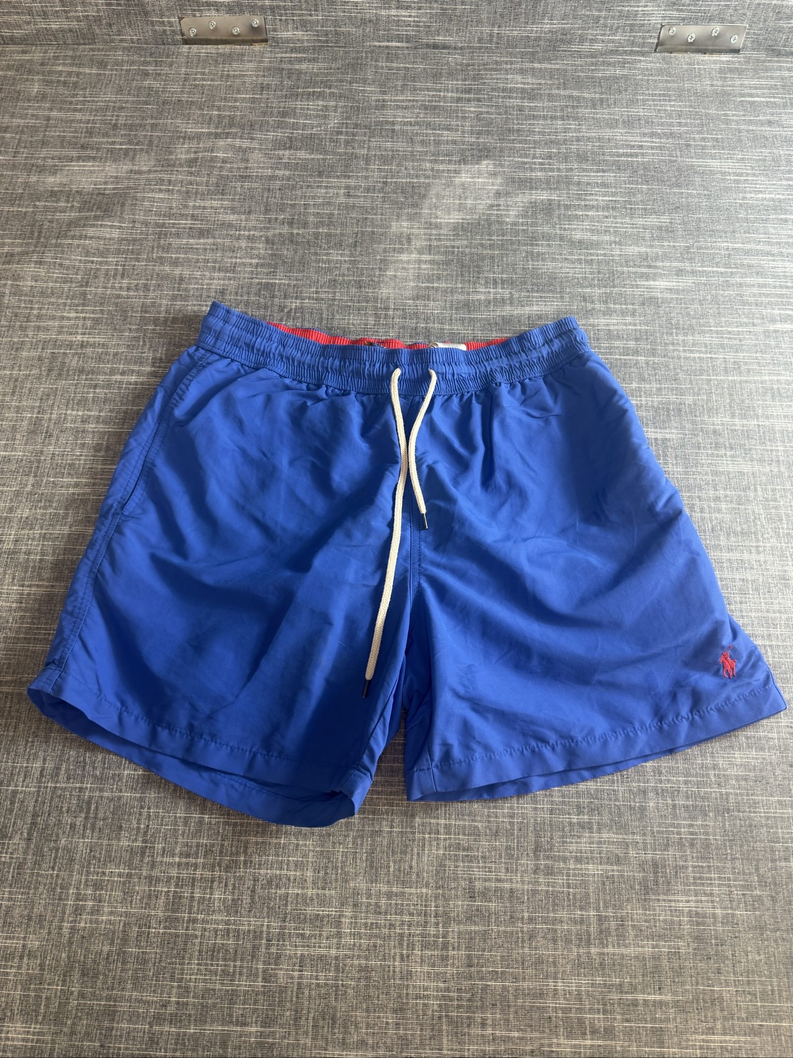 Polo Ralph Lauren Men’s Swim Shorts Medium Blue Red Drawstring Mesh Lining
