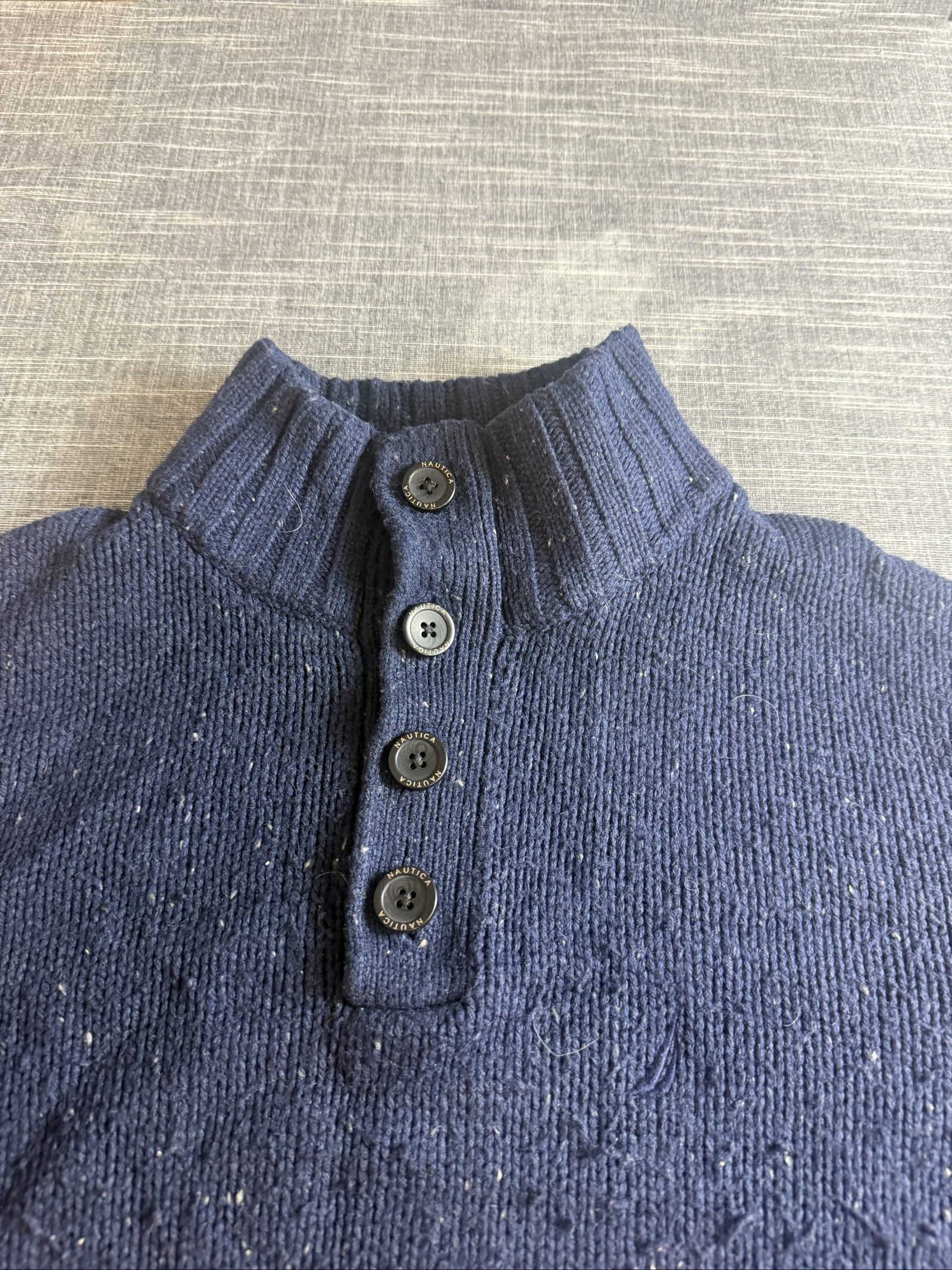 Nautica Men’s Navy Knit Button Neck Sweater Medium Wool Acrylic Nylon image 2