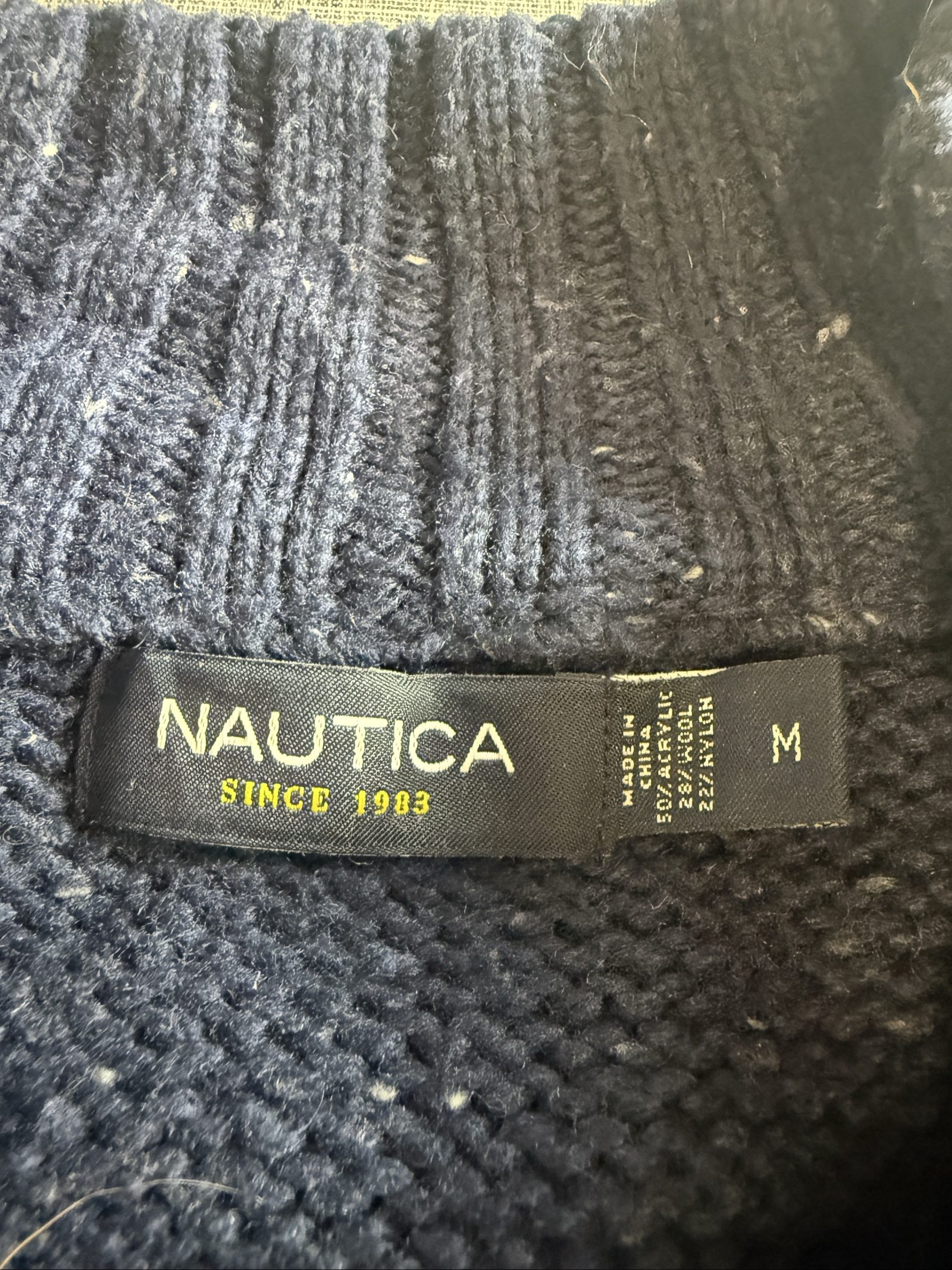 Nautica Men’s Navy Knit Button Neck Sweater Medium Wool Acrylic Nylon image 3