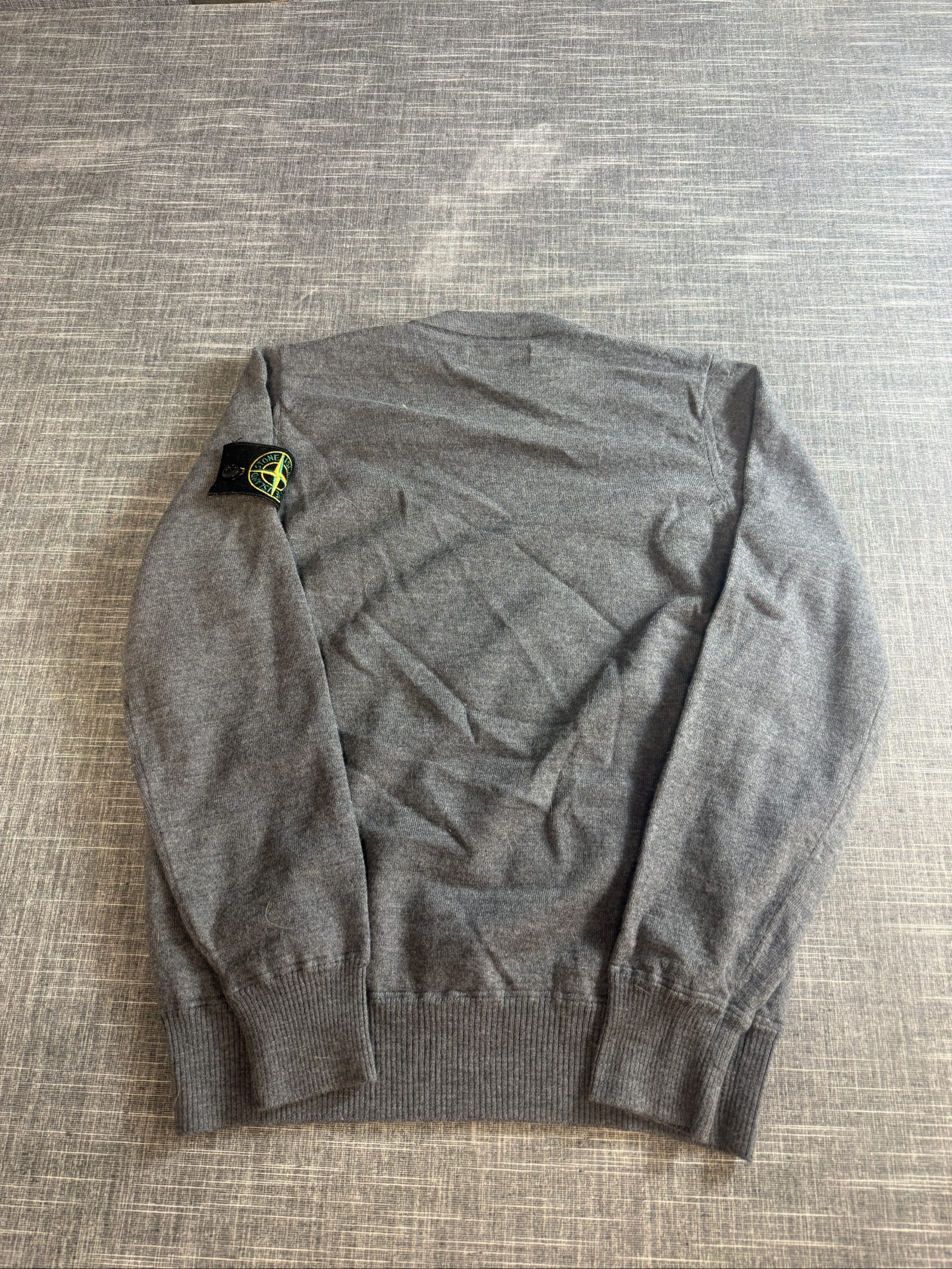 Stone Island Men's Grey Wool Crew Neck Sweater S with Logo Badge image 6
