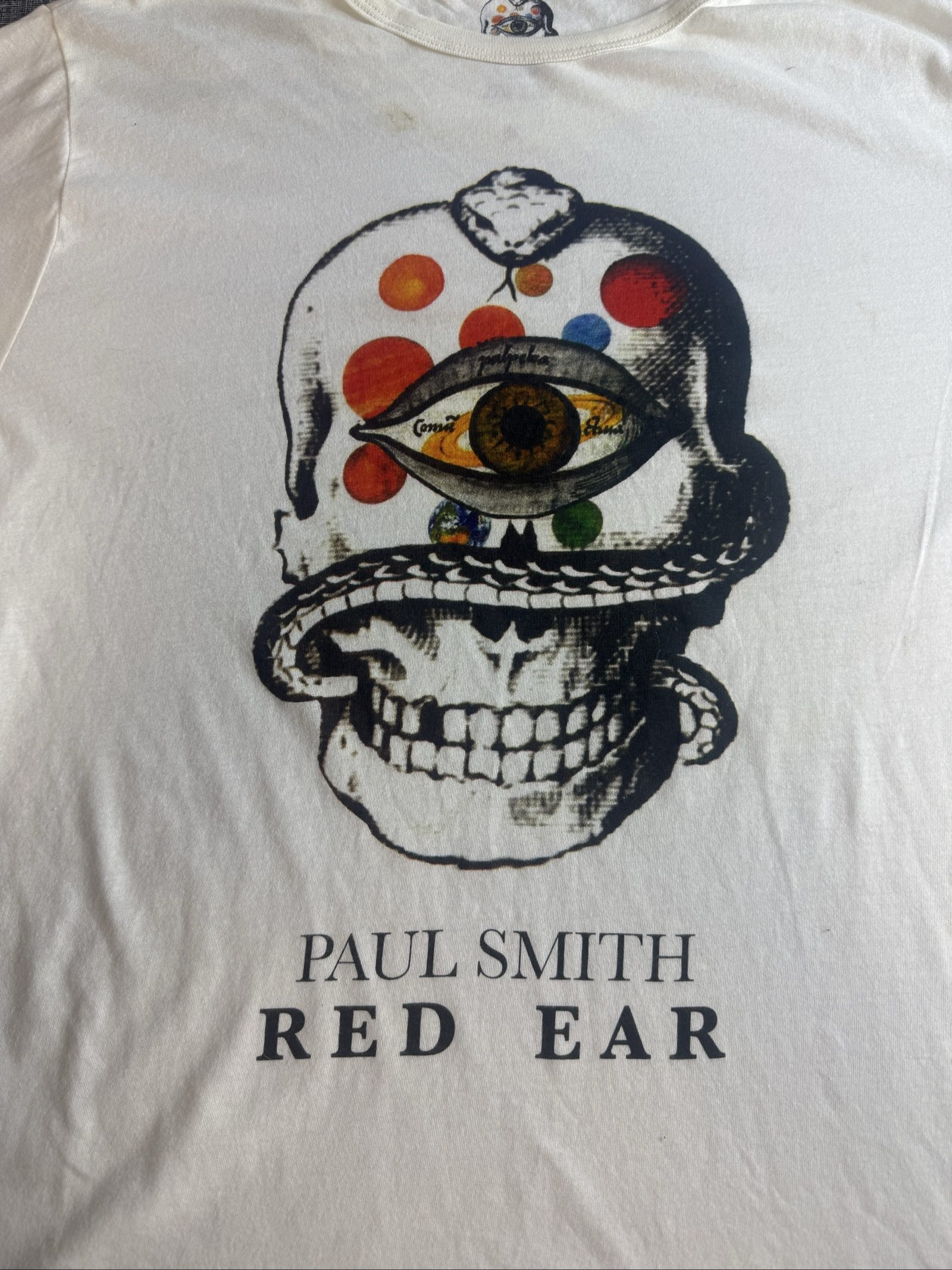 Paul Smith Men’s Red Ear Graphic Print T-Shirt Large White Cotton image 3