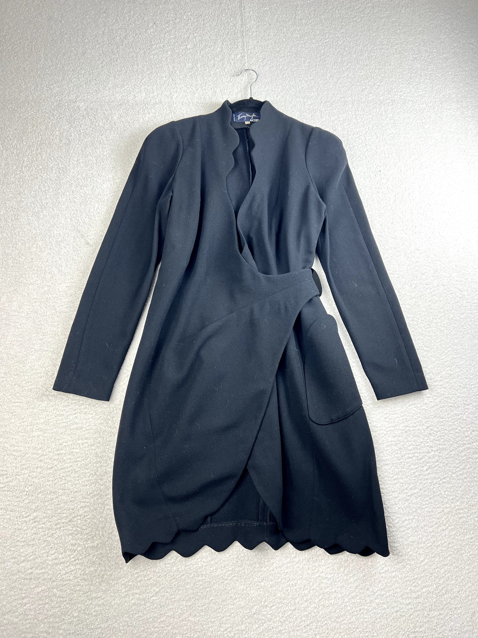 Thierry Mugler Women's Black Scalloped Edge Wrap Dress Size 42