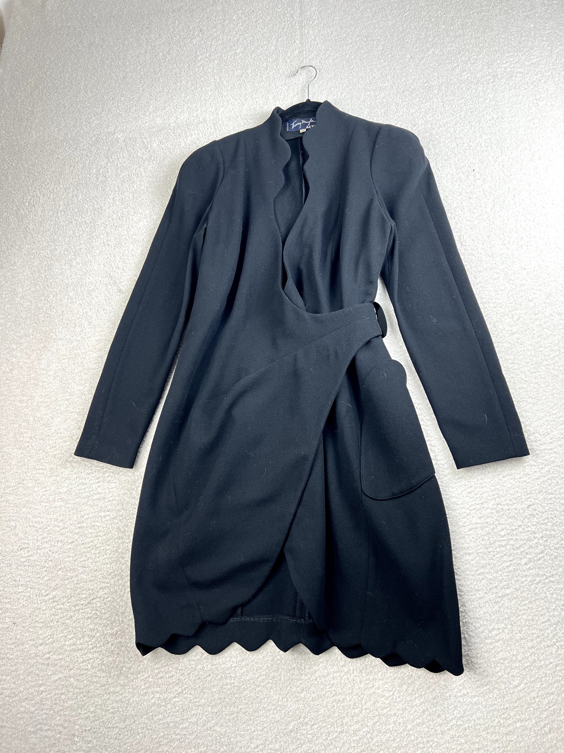 Thierry Mugler Women's Black Scalloped Edge Wrap Dress Size 42 image 3