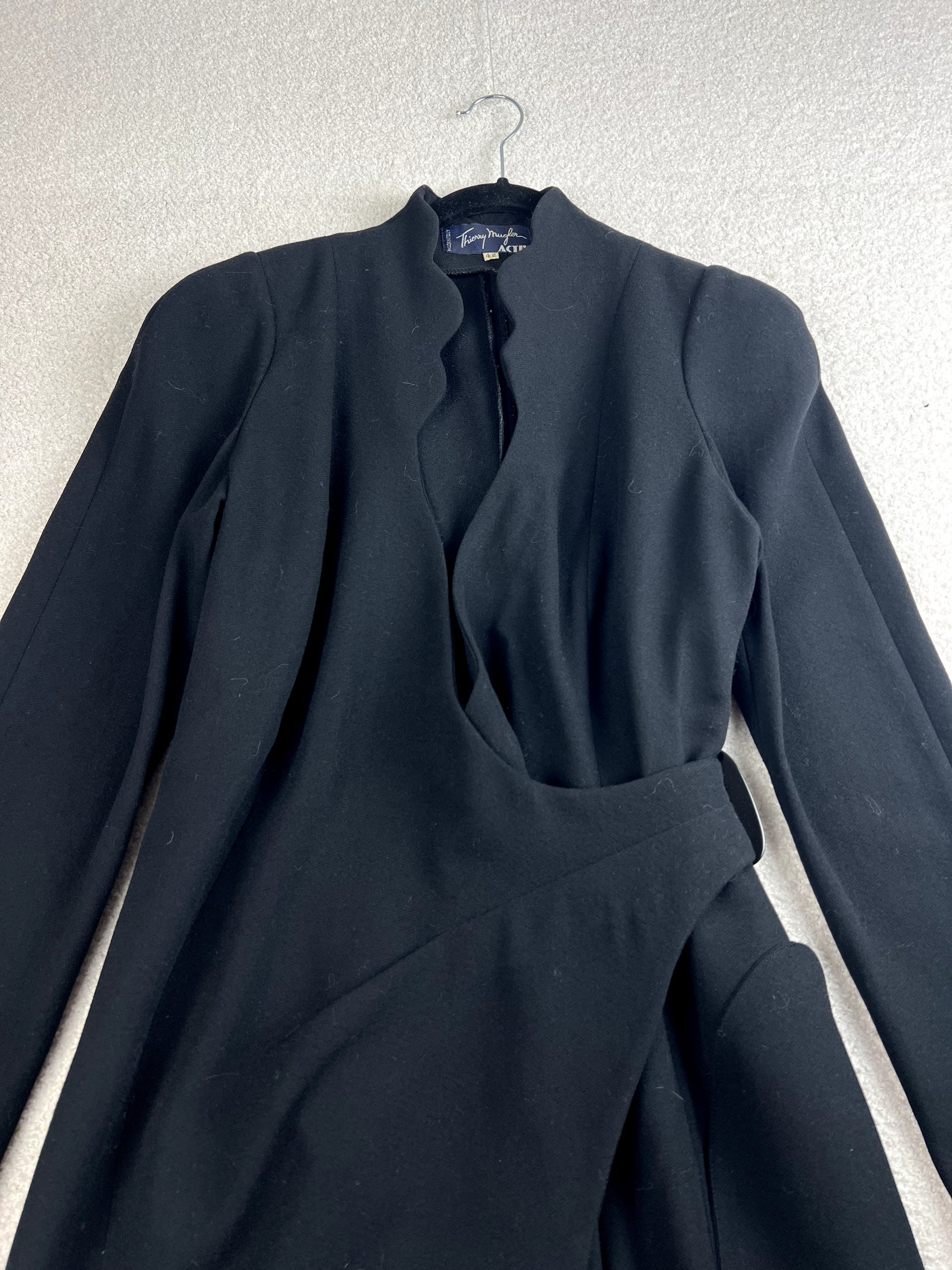 Thierry Mugler Women's Black Scalloped Edge Wrap Dress Size 42 image 4