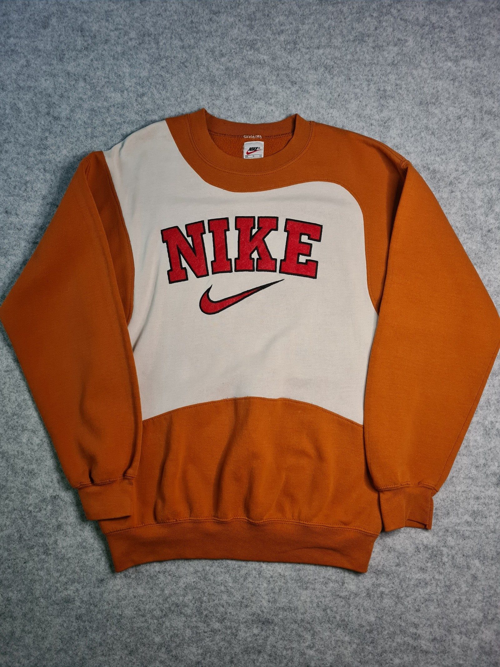 Nike Sweatshirt Orange & Cream Logo Medium Retro Styling 1142