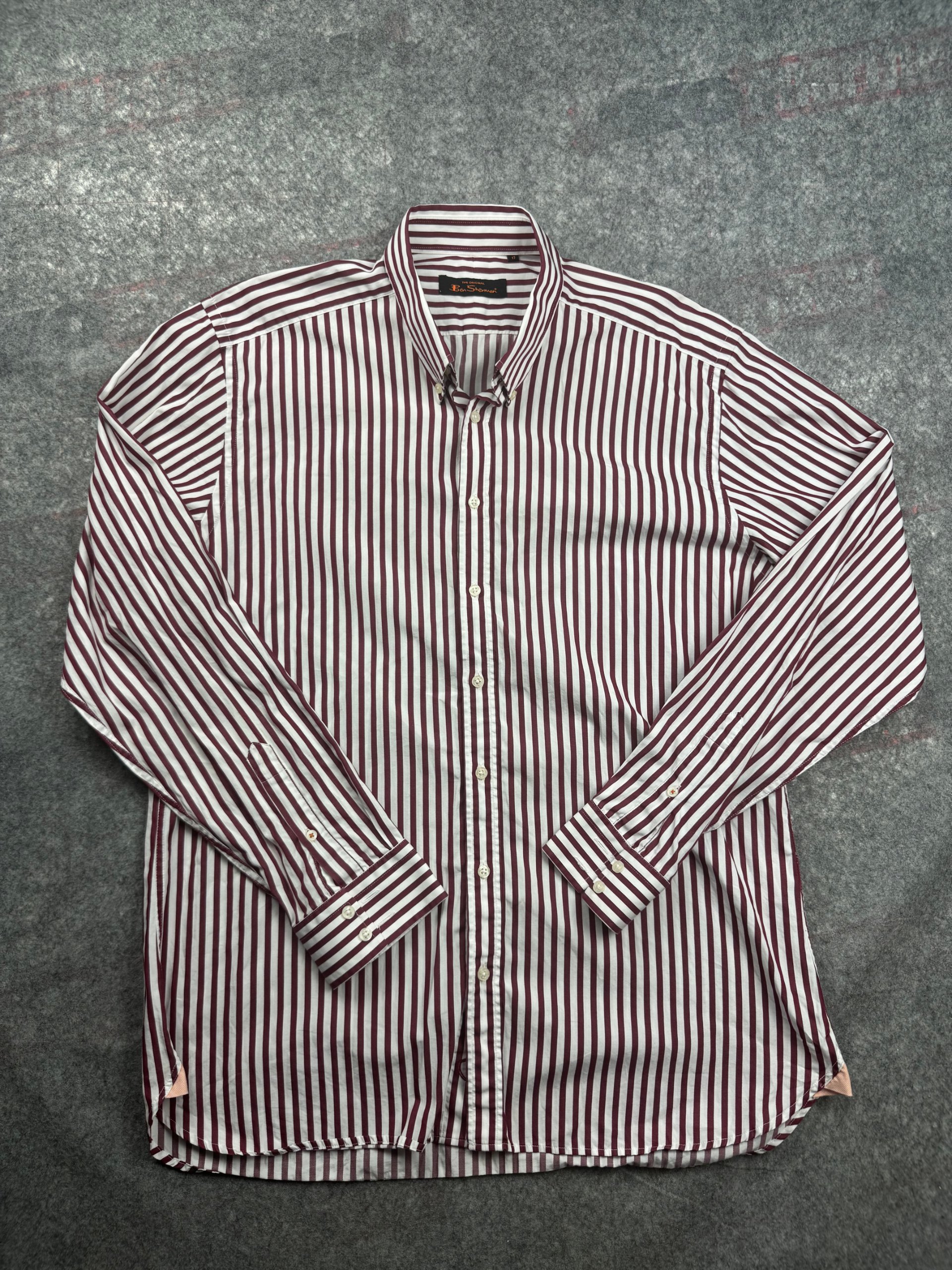 Ben Sherman Burgundy & White Stripe Button Down Shirt 17 (Men's)