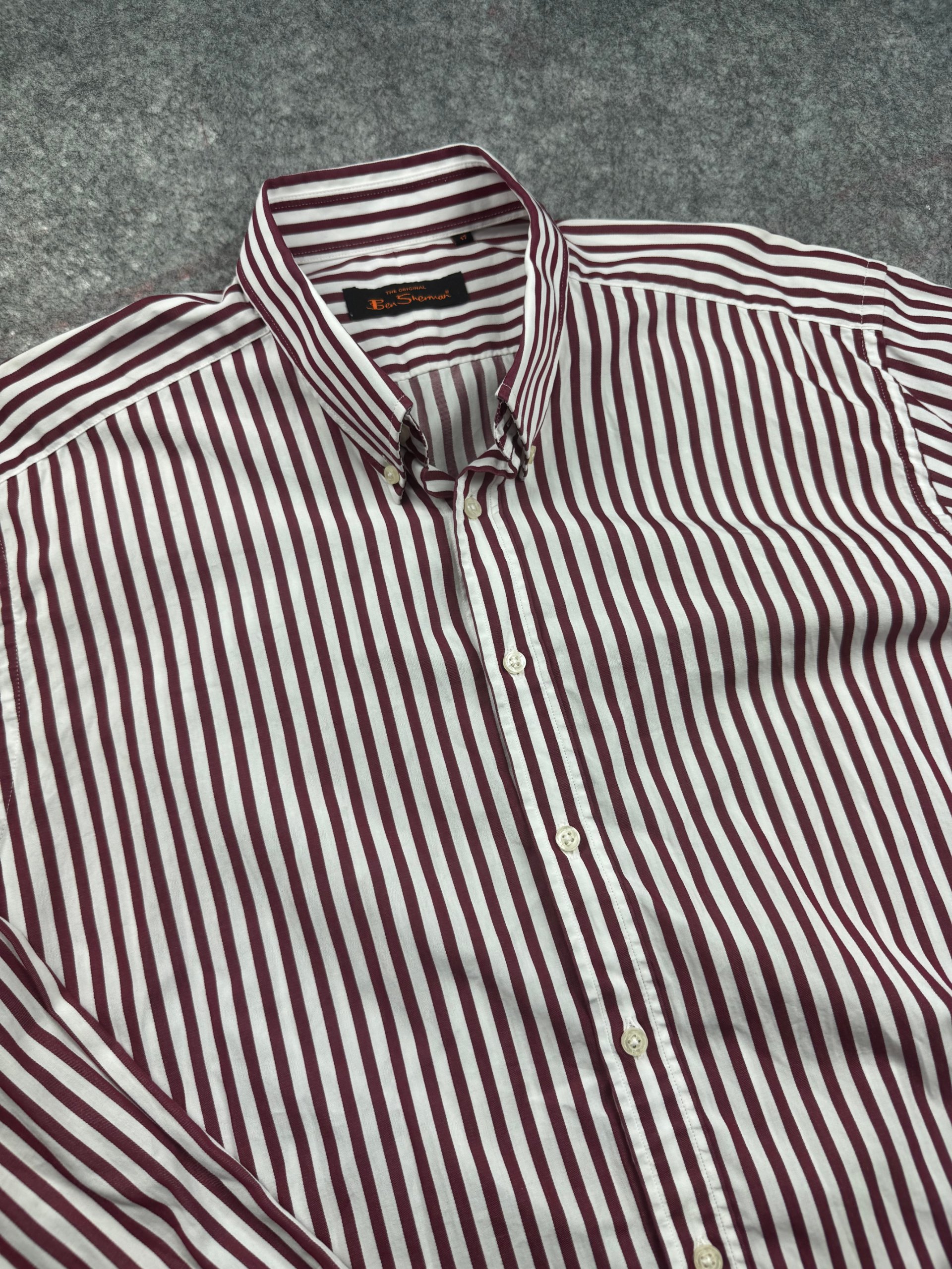 Ben Sherman Burgundy & White Stripe Button Down Shirt 17 (Men's) image 2