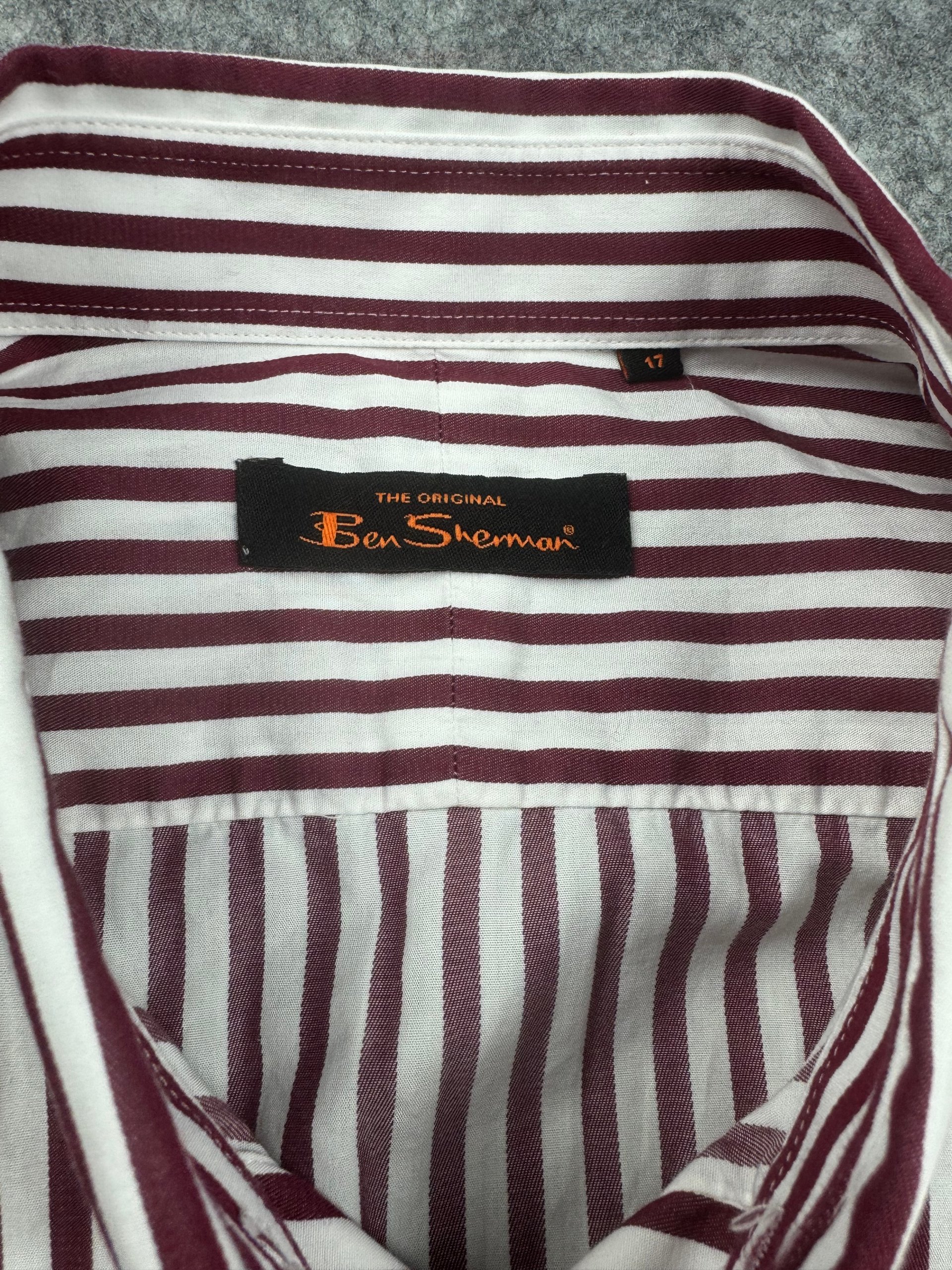 Ben Sherman Burgundy & White Stripe Button Down Shirt 17 (Men's) image 3
