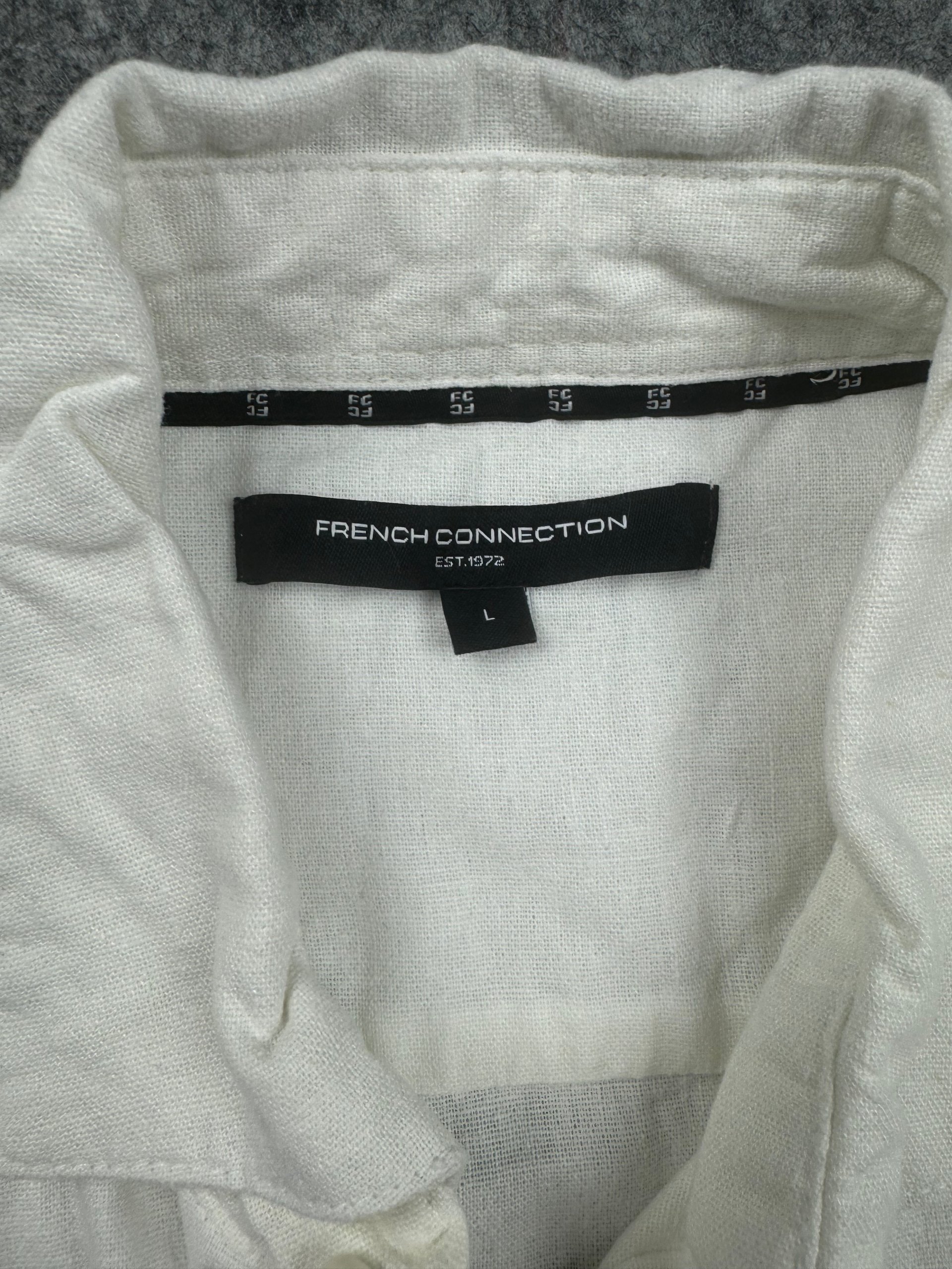 French Connection White Linen Blend Short Sleeve Shirt Mens L Relaxed image 3