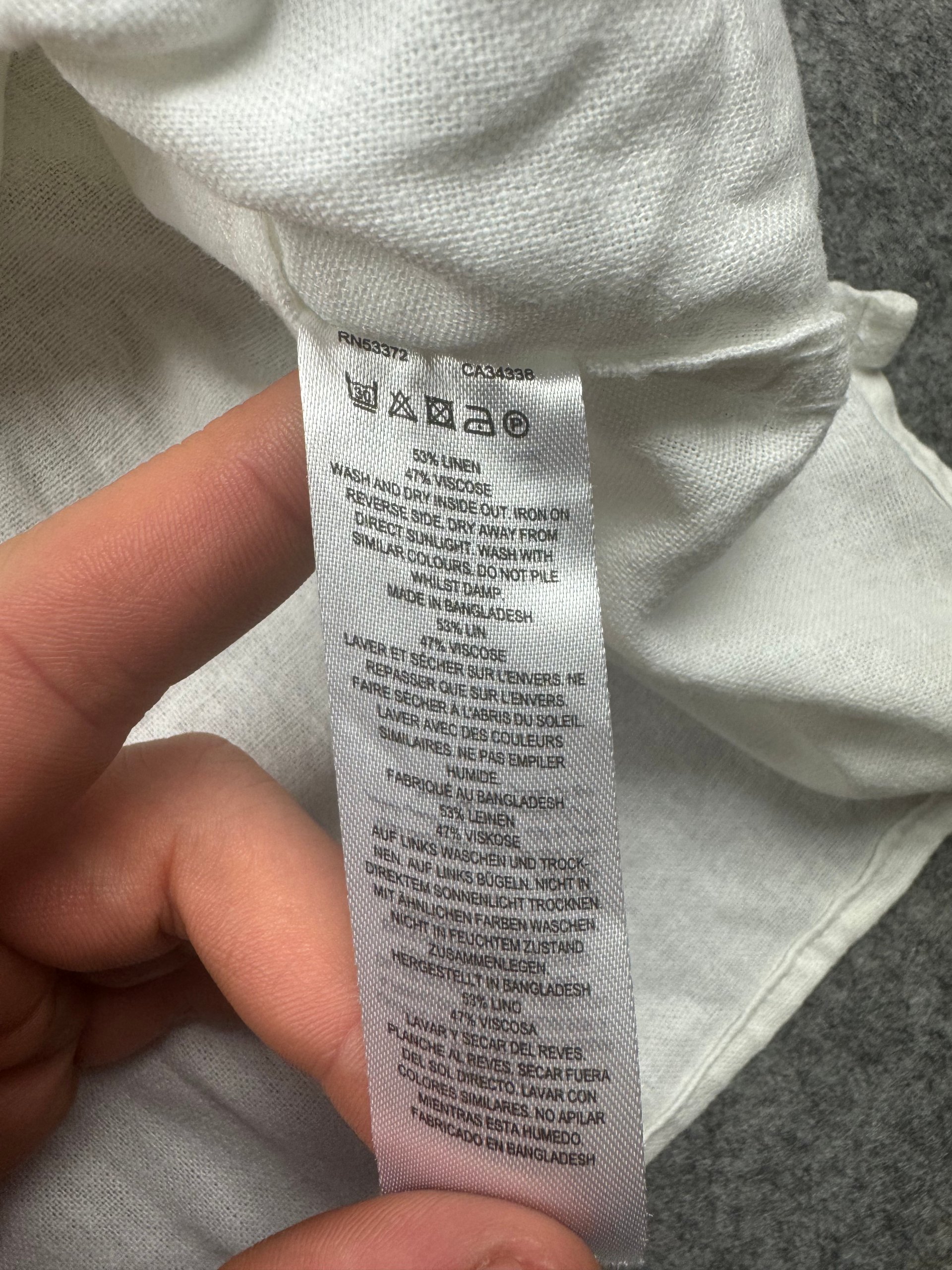 French Connection White Linen Blend Short Sleeve Shirt Mens L Relaxed image 4