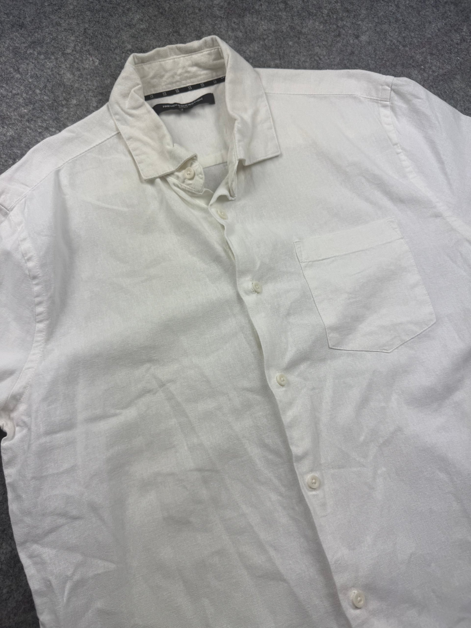 French Connection White Linen Blend Short Sleeve Shirt Mens L Relaxed image 2