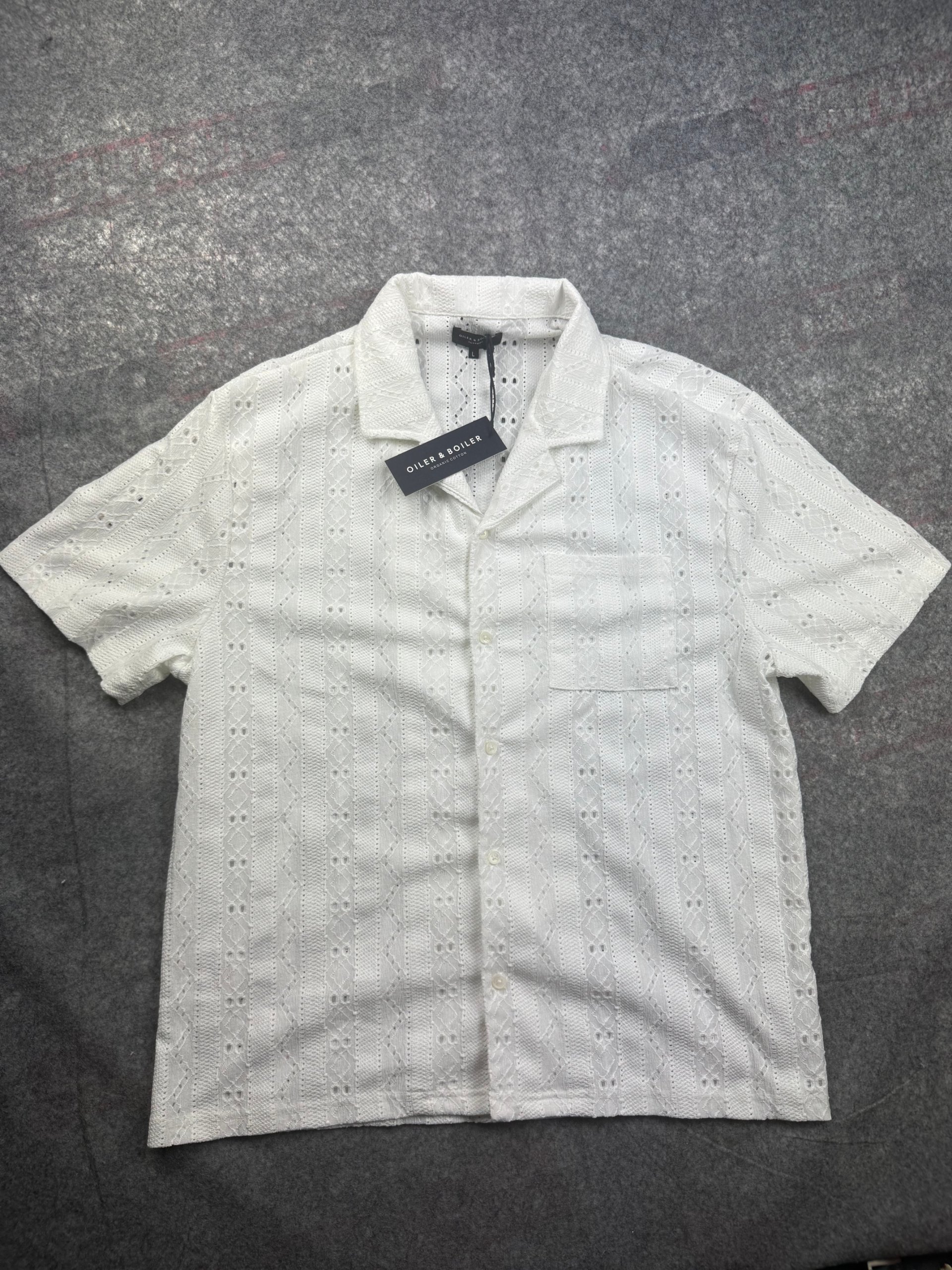 Oiler & Boiler White Eyelet Knit Short Sleeve Shirt Large
