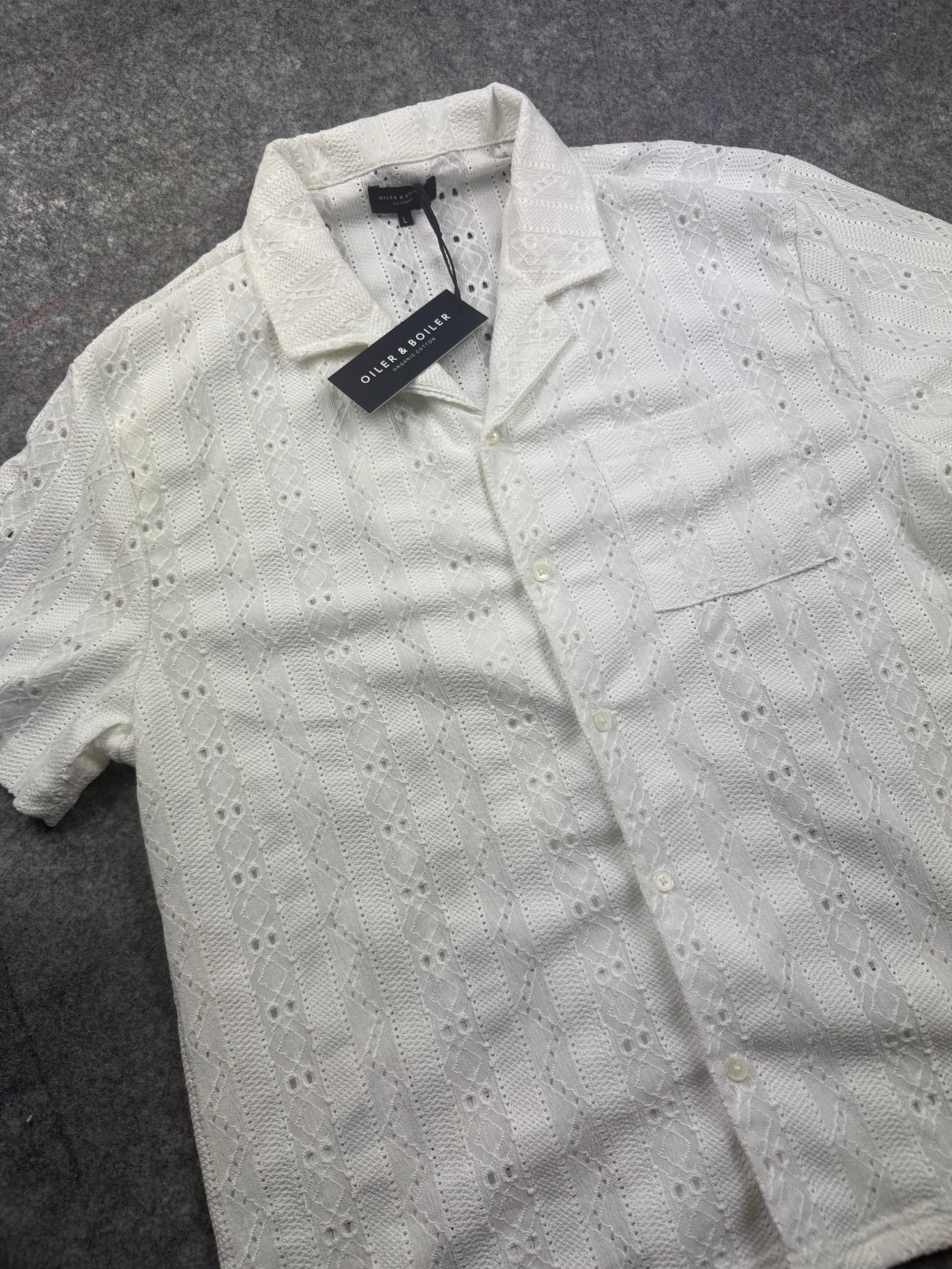Oiler & Boiler White Eyelet Knit Short Sleeve Shirt Large image 2