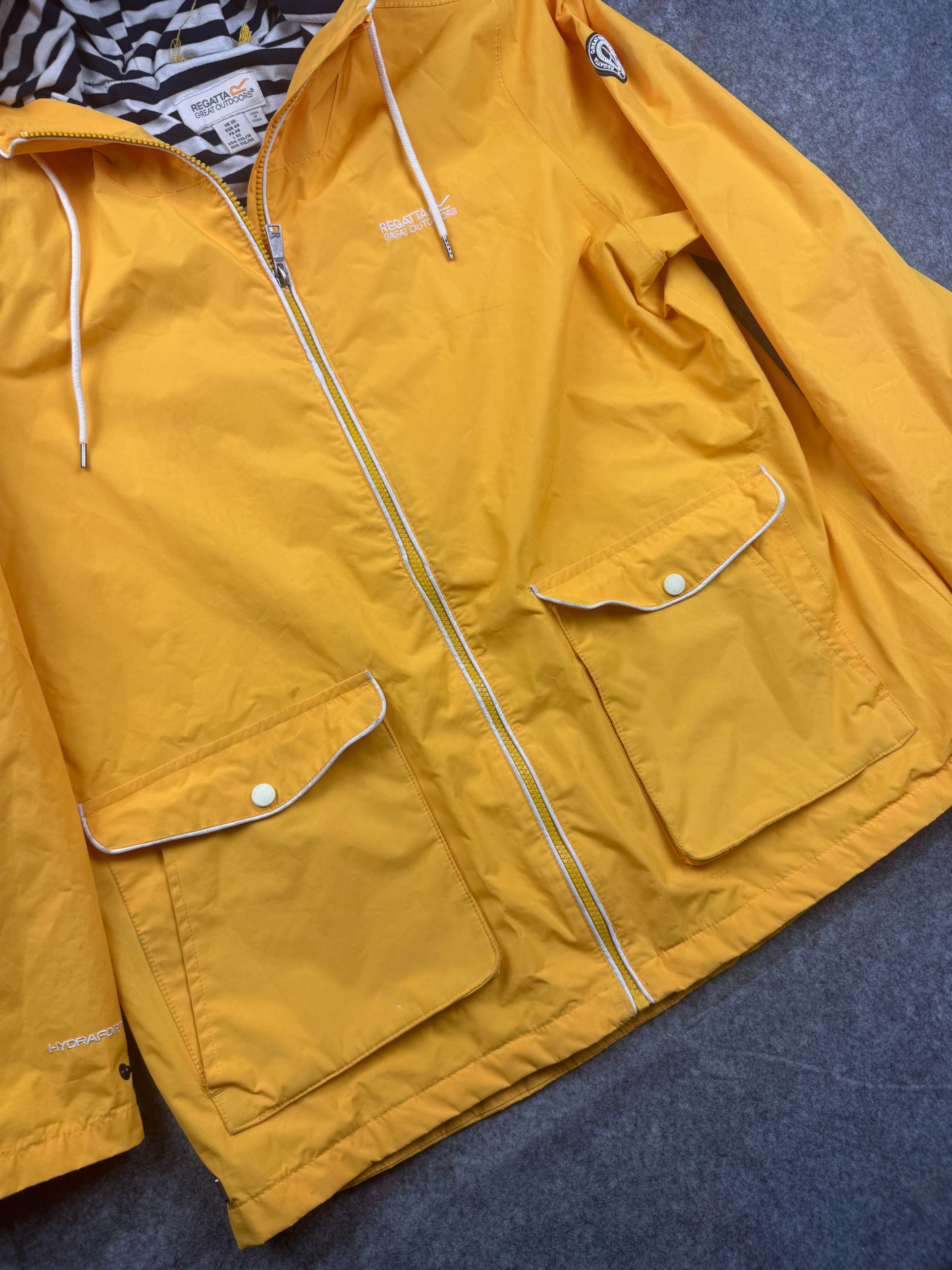 Regatta Yellow Hooded Rain Jacket Women’s UK 20 Striped Lined image 8