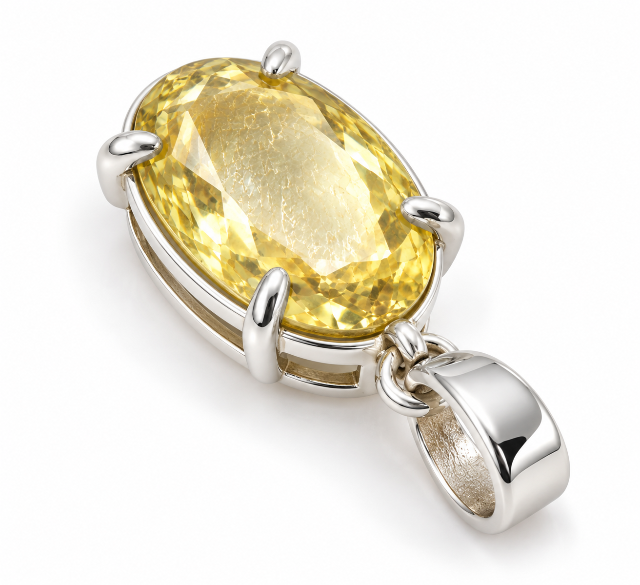 Sterling Yellow Oval Gemstone Pendant small size