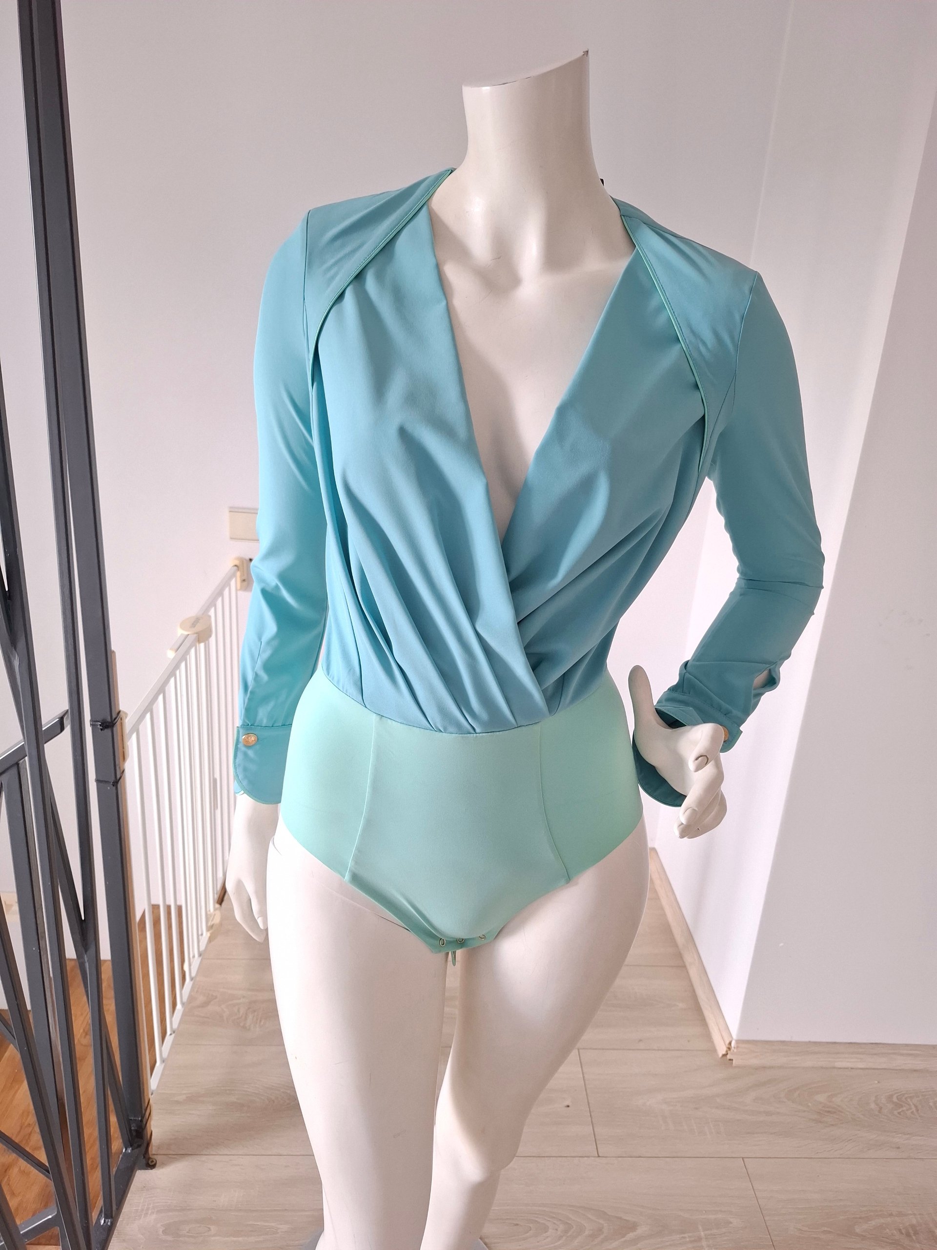 New Elisabetta Franchi Wrap Bodysuit Top Blouse Light Teal / Mint Size S image 4