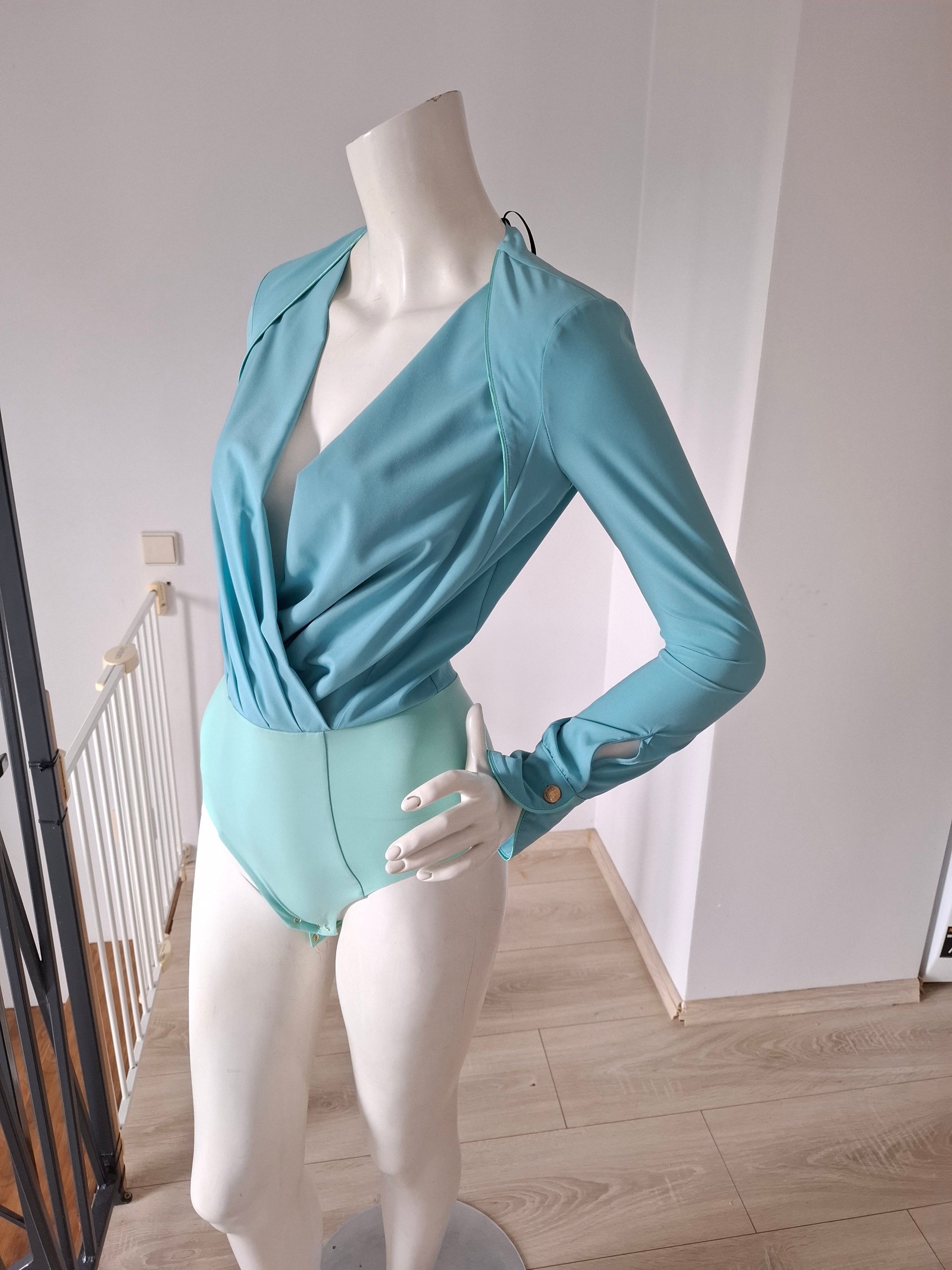 New Elisabetta Franchi Wrap Bodysuit Top Blouse Light Teal / Mint Size S image 5
