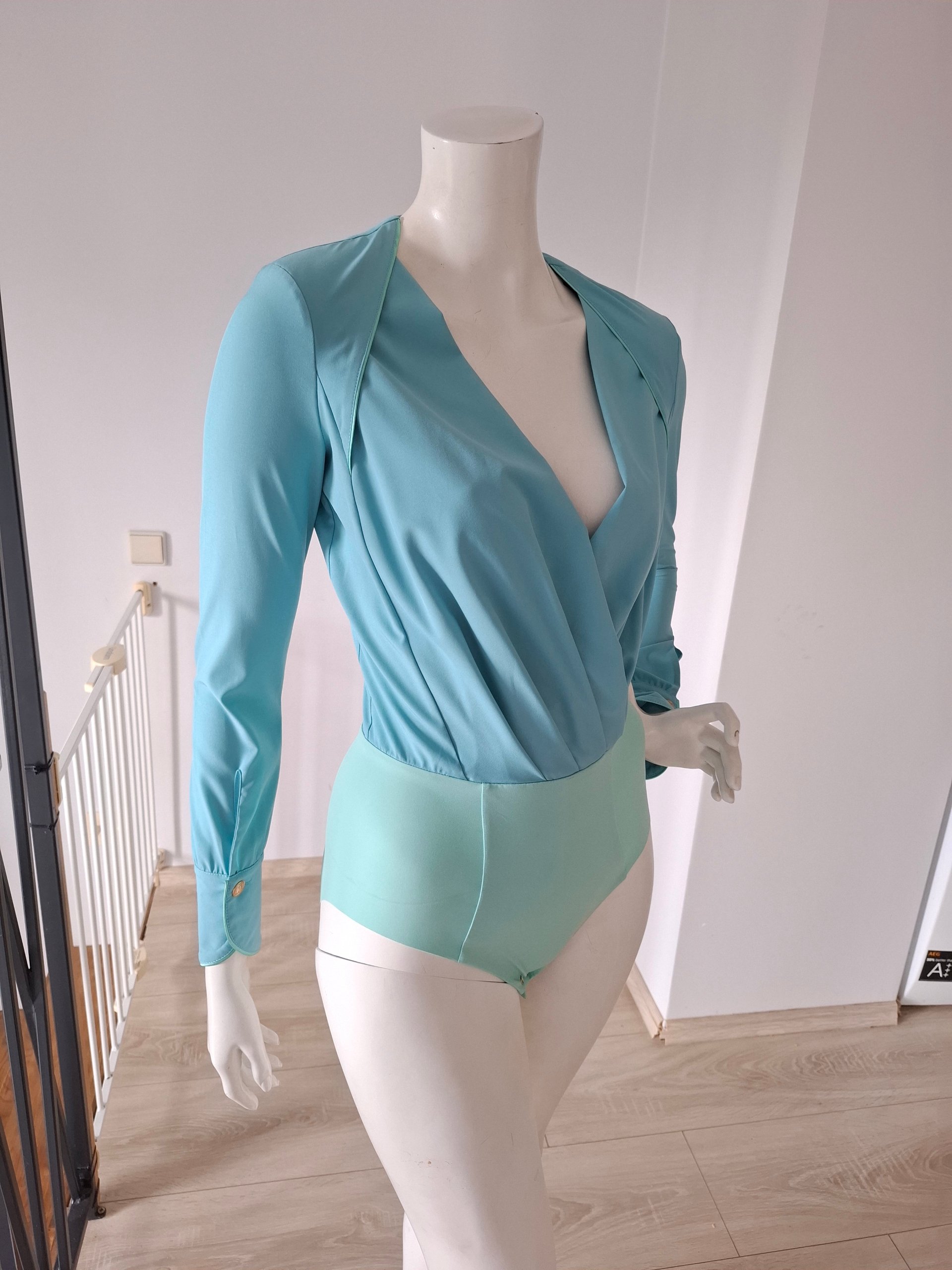 New Elisabetta Franchi Wrap Bodysuit Top Blouse Light Teal / Mint Size S image 6