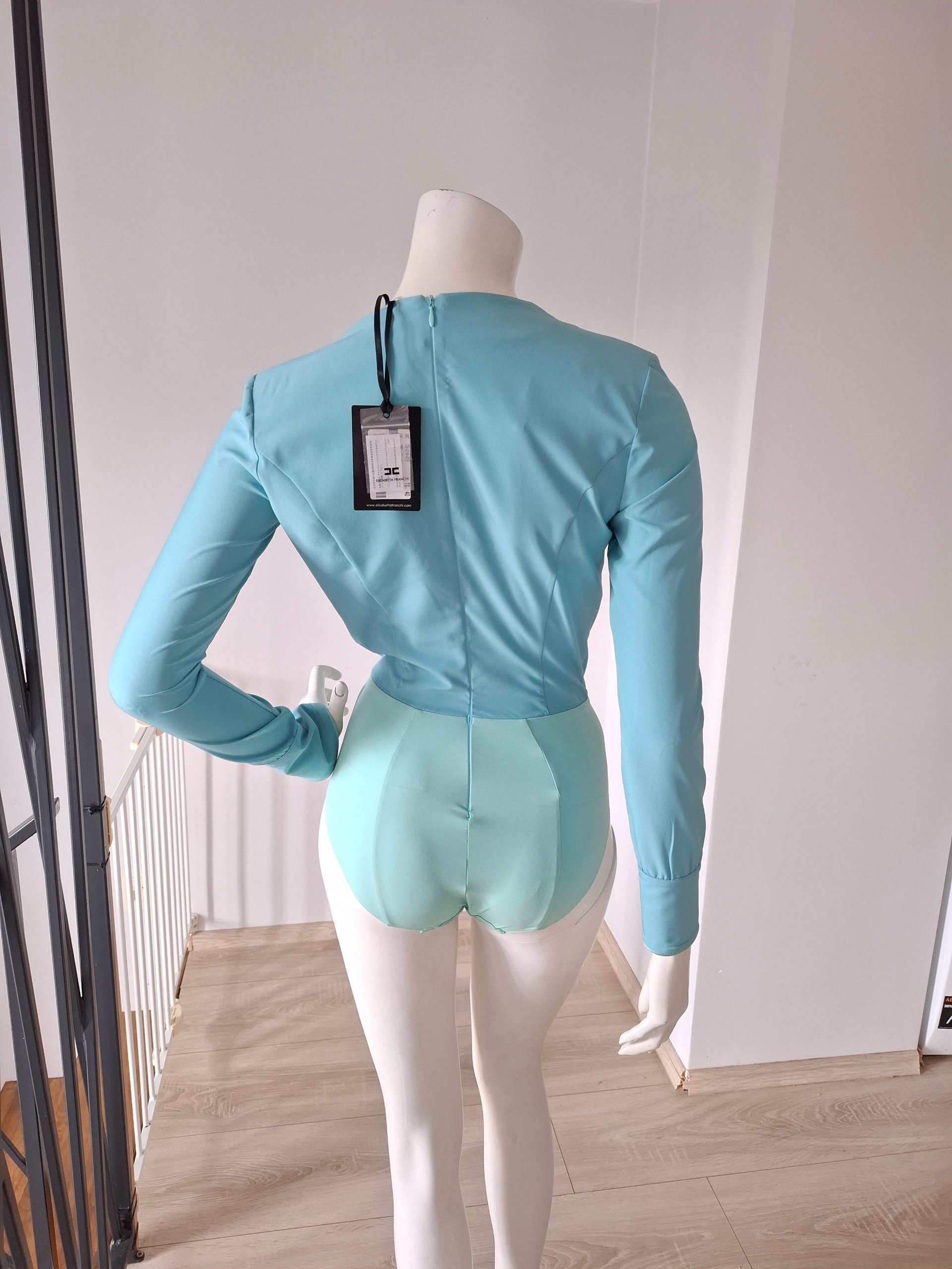 New Elisabetta Franchi Wrap Bodysuit Top Blouse Light Teal / Mint Size S image 7