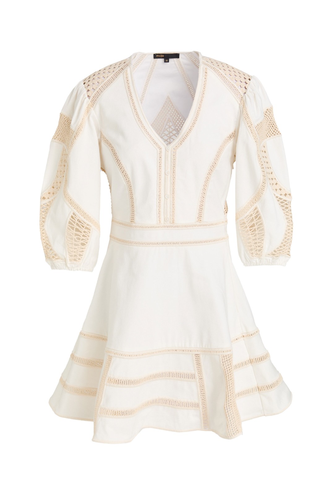 New Maje Crochet Trim Mini Dress Off-White/Cream Size L