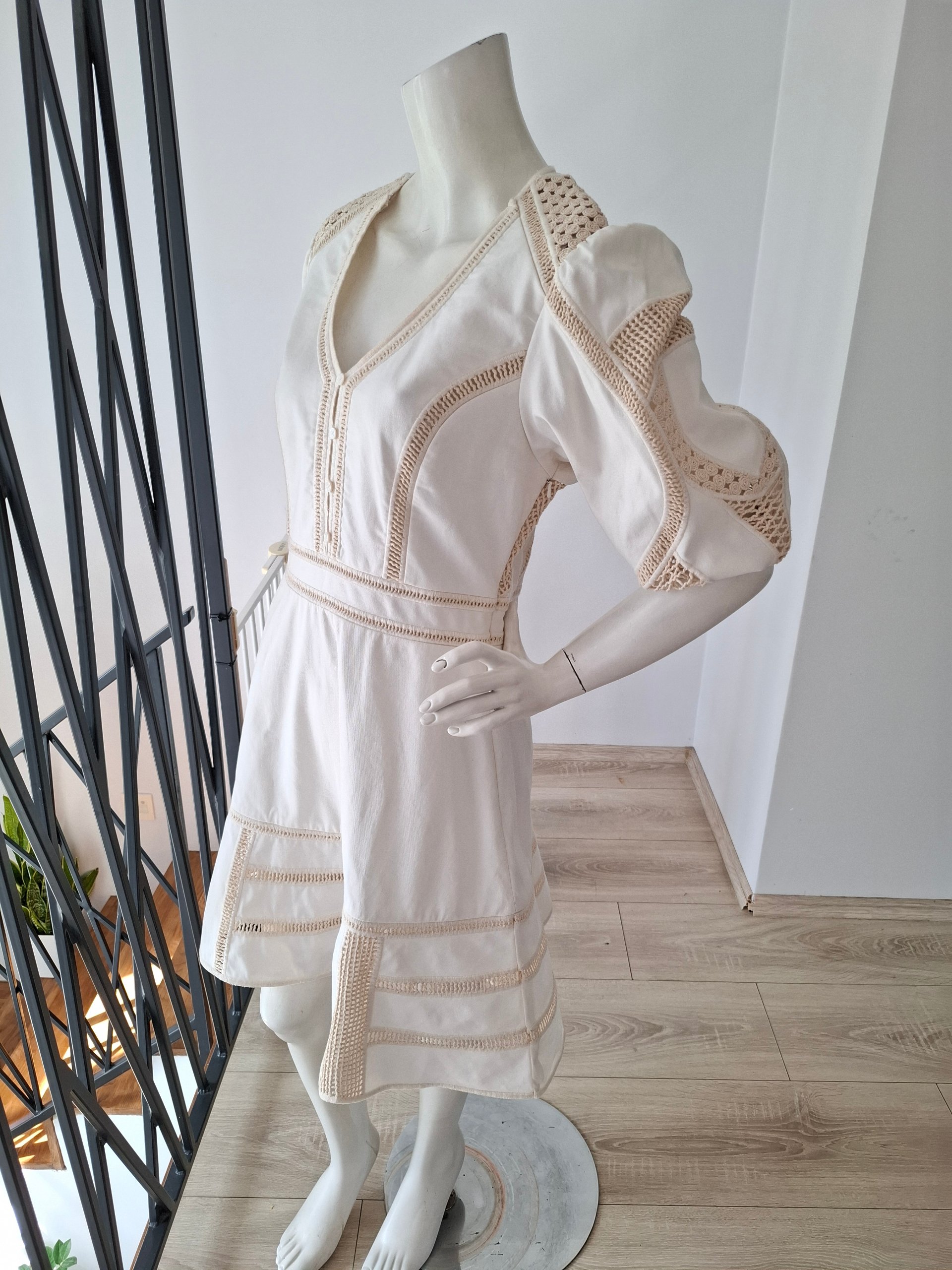 New Maje Crochet Trim Mini Dress Off-White/Cream Size L image 5