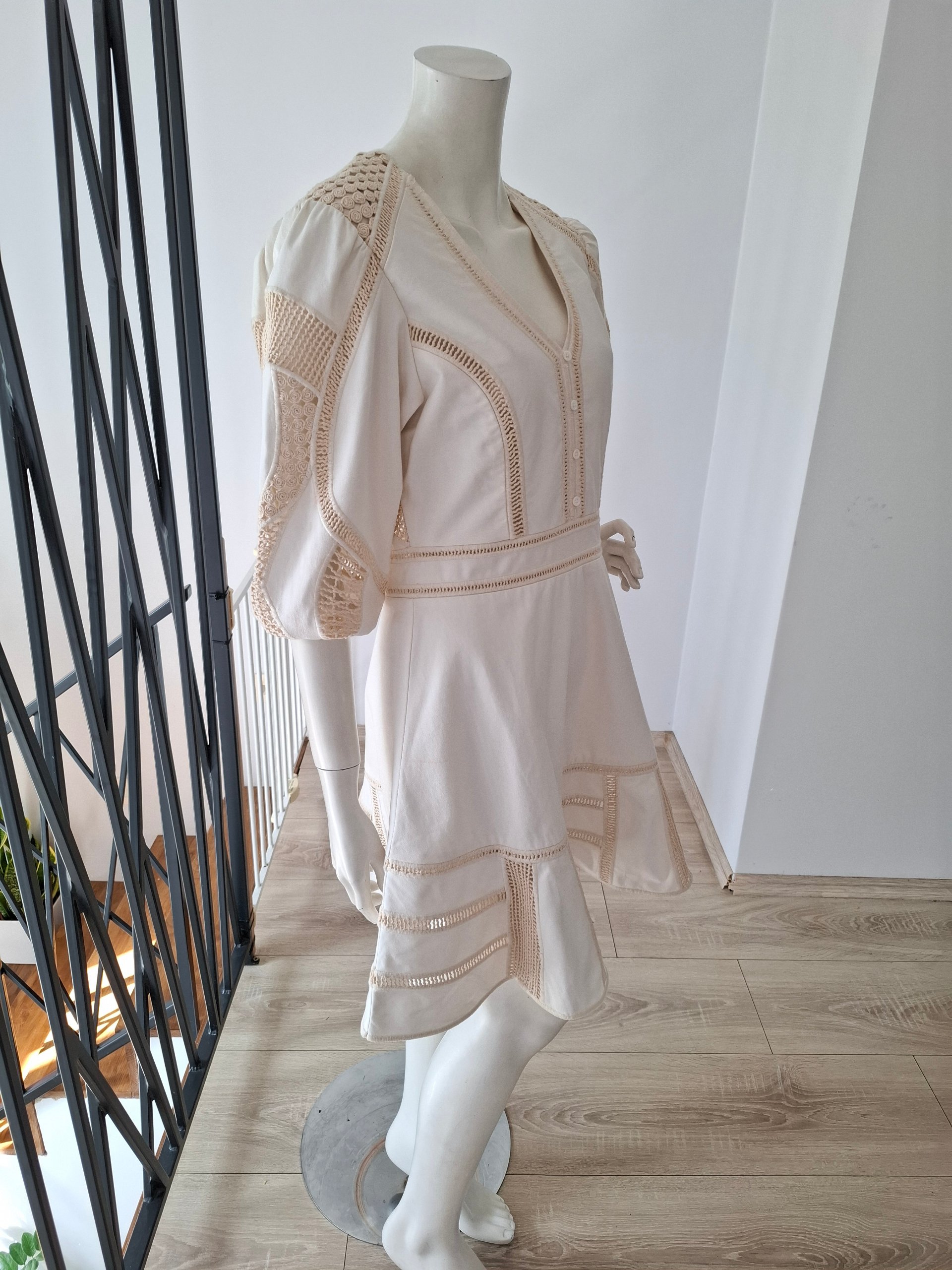 New Maje Crochet Trim Mini Dress Off-White/Cream Size L image 6