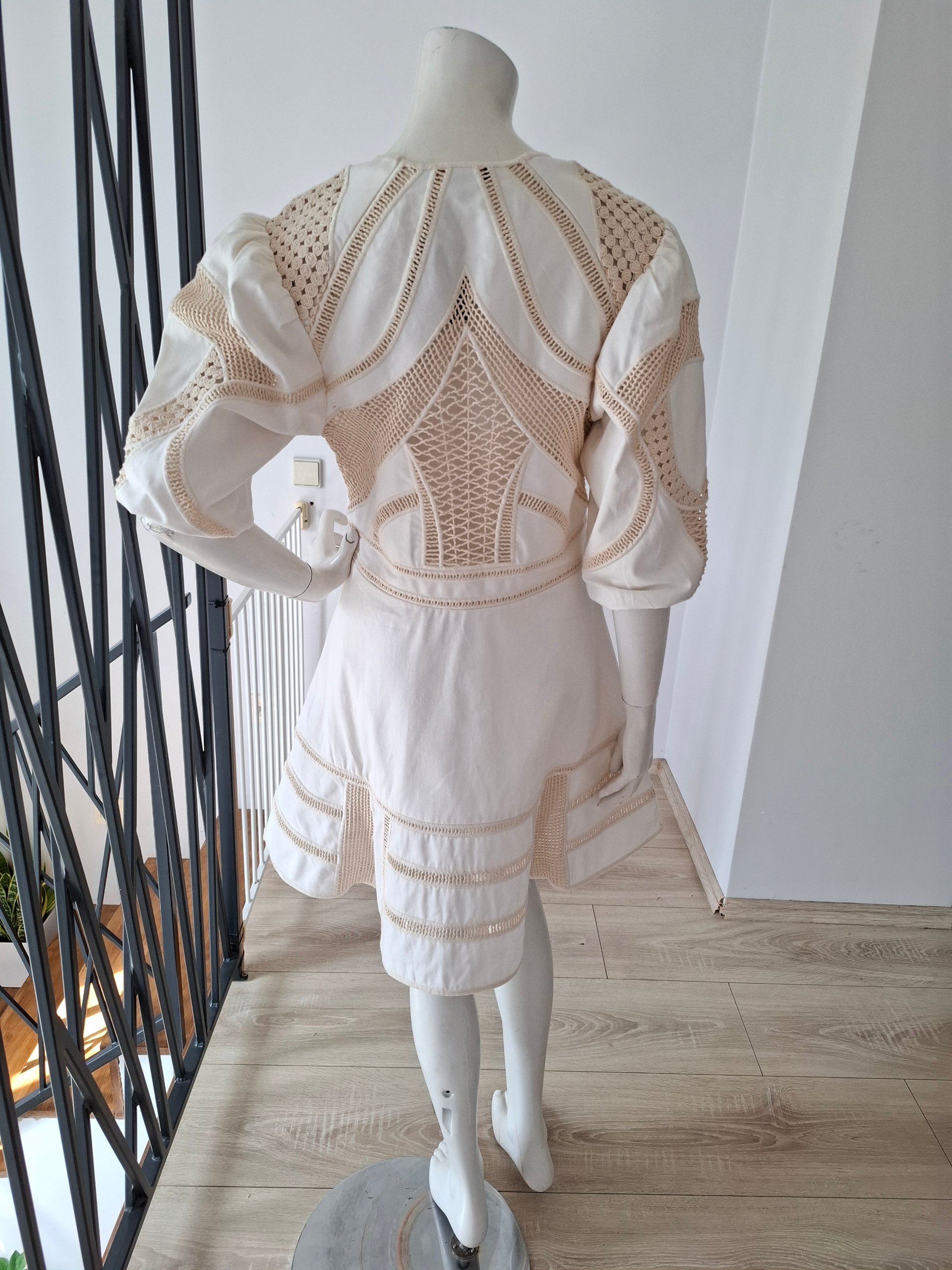 New Maje Crochet Trim Mini Dress Off-White/Cream Size L image 7