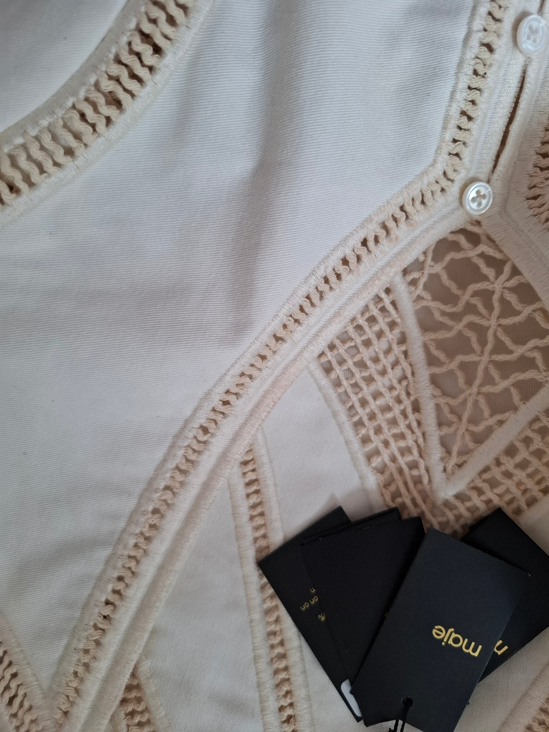 New Maje Crochet Trim Mini Dress Off-White/Cream Size L image 10
