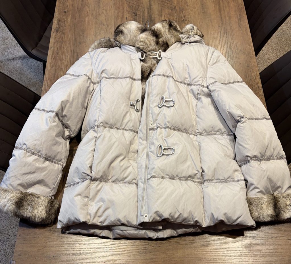 Hilary Radley Beige Faux Fur Collar Puffer Jacket Large