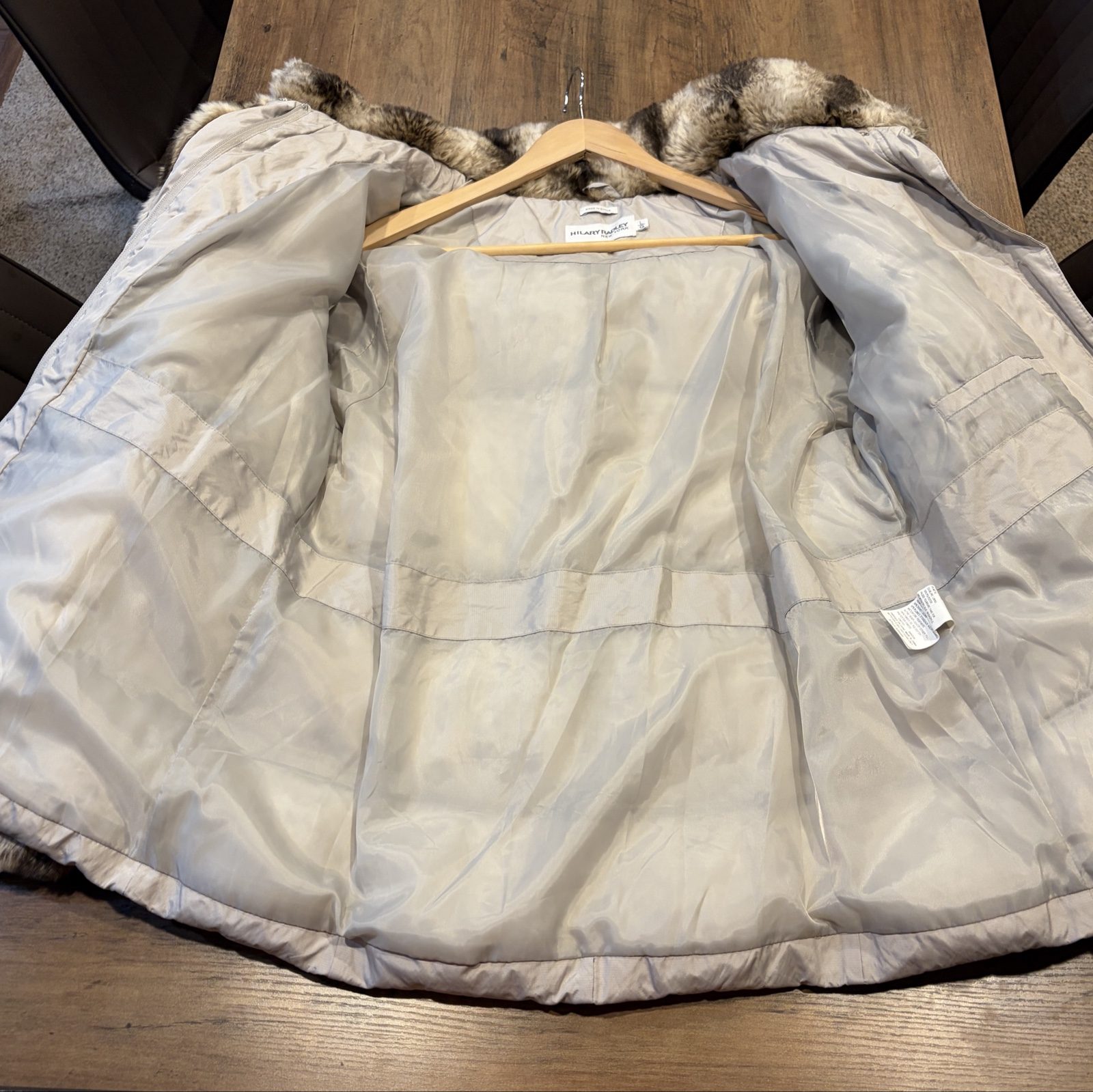 Hilary Radley Beige Faux Fur Collar Puffer Jacket Large image 2