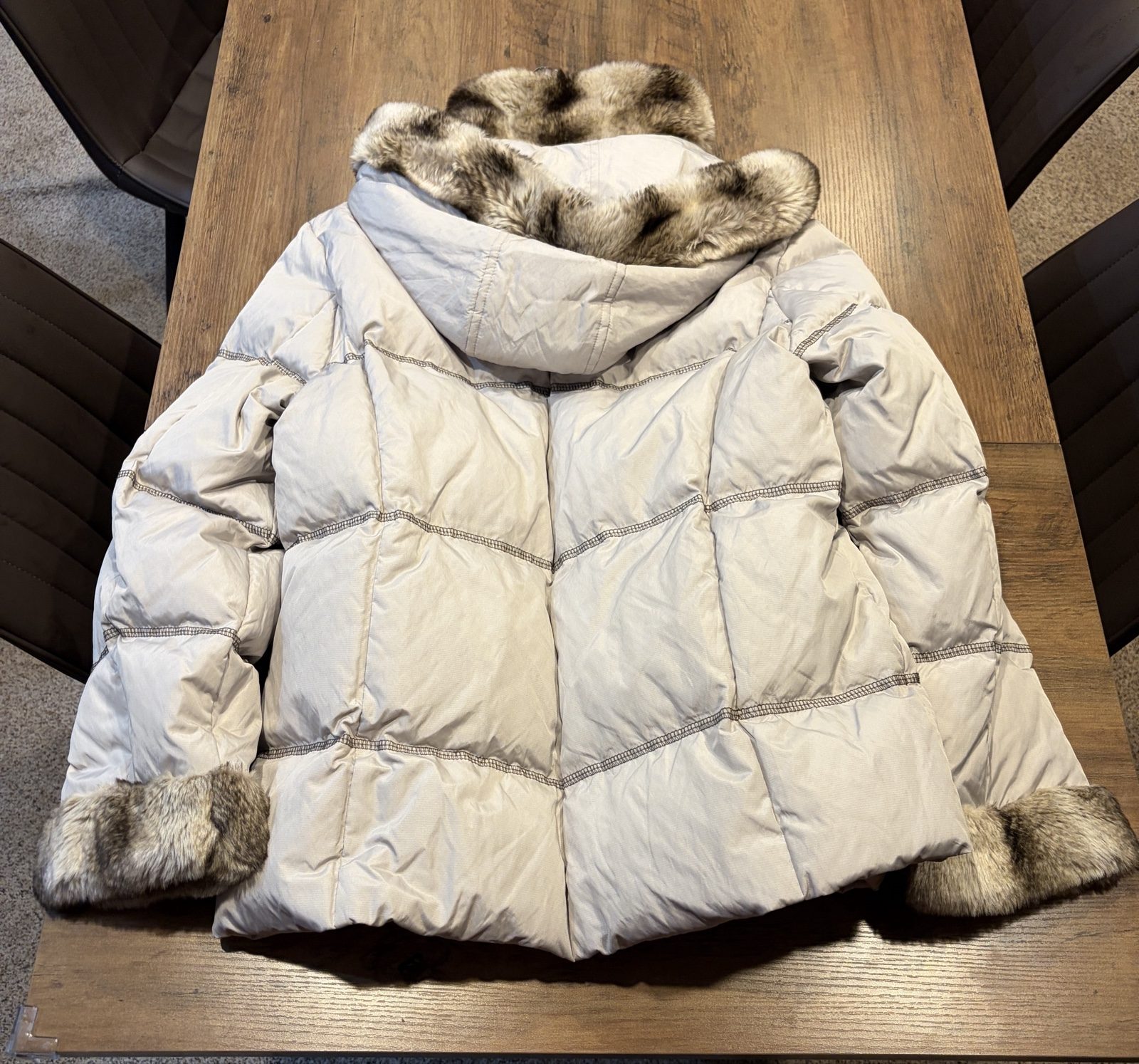 Hilary Radley Beige Faux Fur Collar Puffer Jacket Large image 4