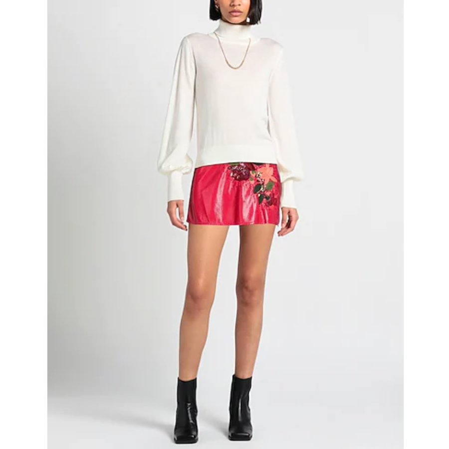 New Elisabetta Franchi Patent Faux Leather Floral Embroidered Mini Skirt Red Size S image 2