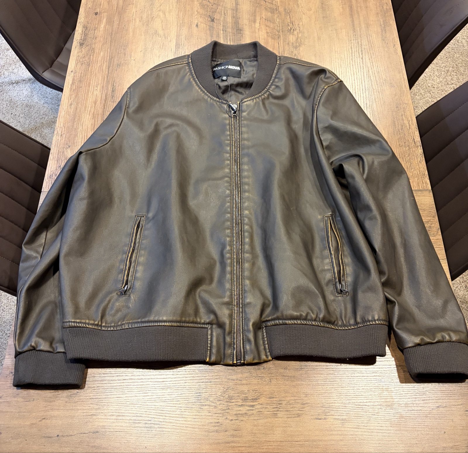 Fashion Nova Brown Polyurethane Bomber Jacket 3X