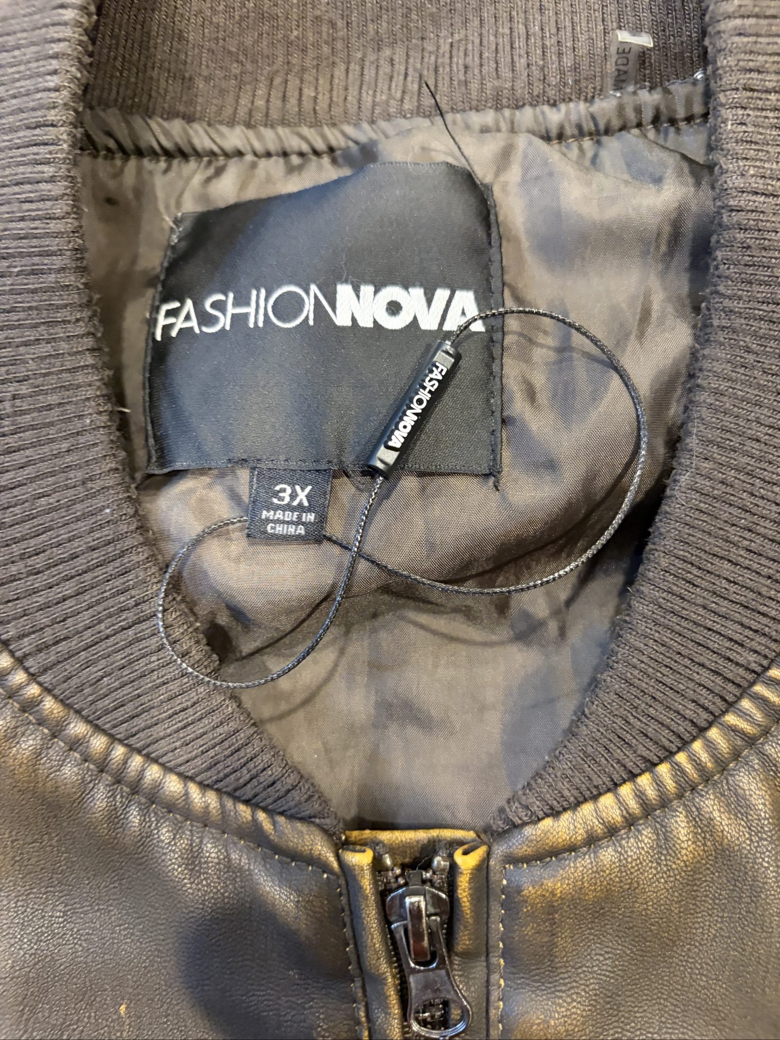 Fashion Nova Brown Polyurethane Bomber Jacket 3X image 2