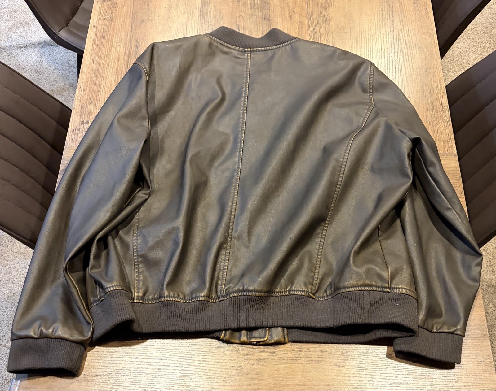 Fashion Nova Brown Polyurethane Bomber Jacket 3X image 3