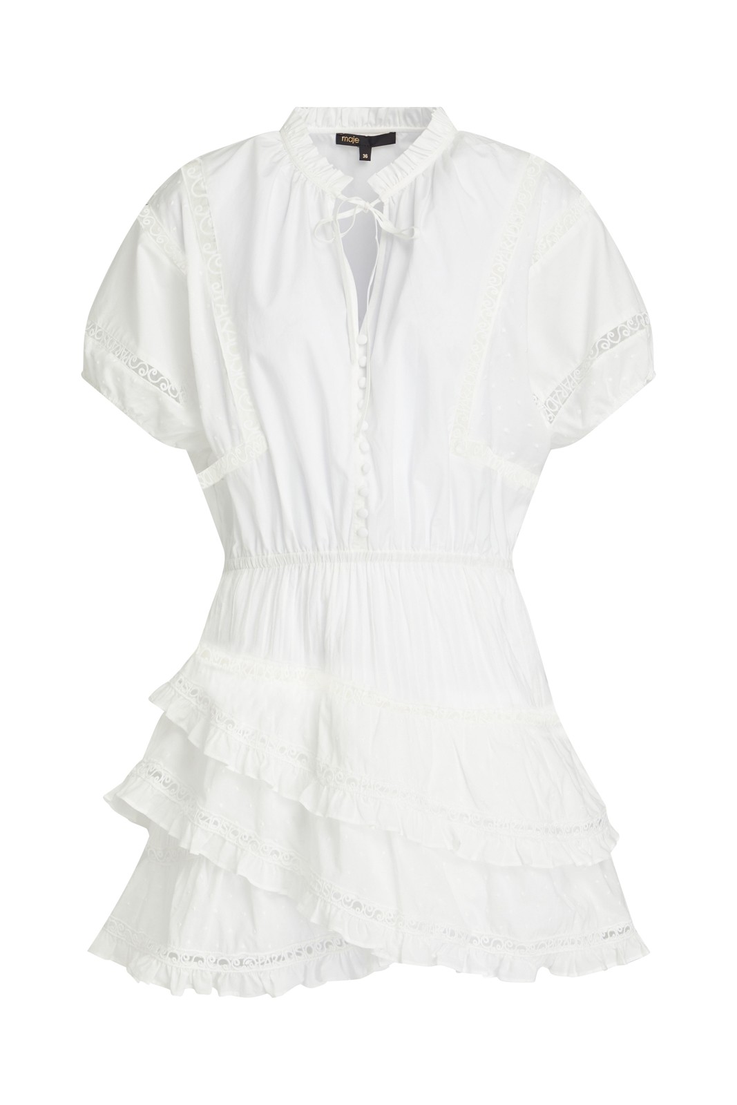 New Maje Ruffled Tiered Lace Cotton Mini Dress White Size L
