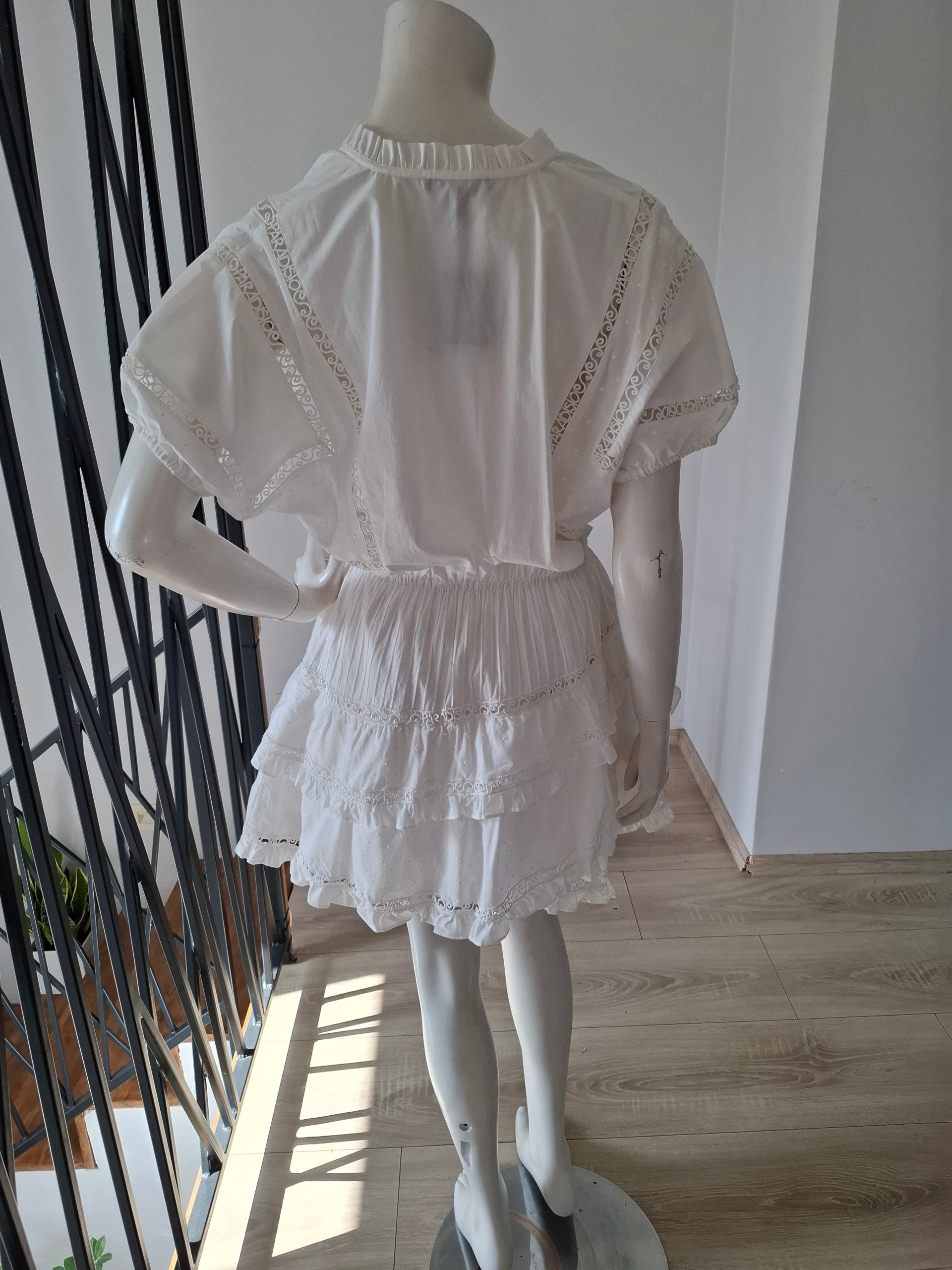 New Maje Ruffled Tiered Lace Cotton Mini Dress White Size L image 7