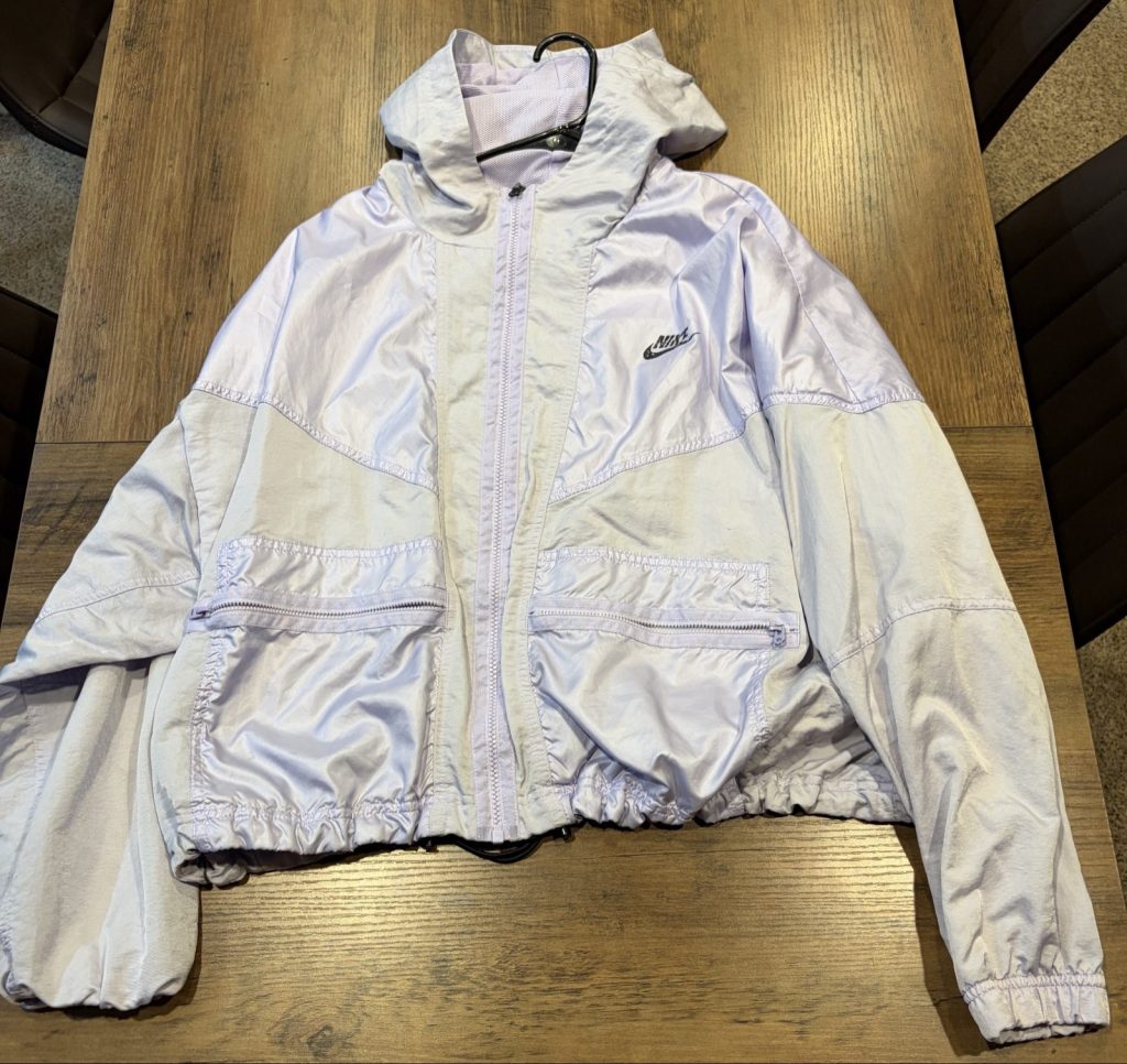 Nike Women White & Light Purple Cropped Hooded Windbreaker Jacket Large