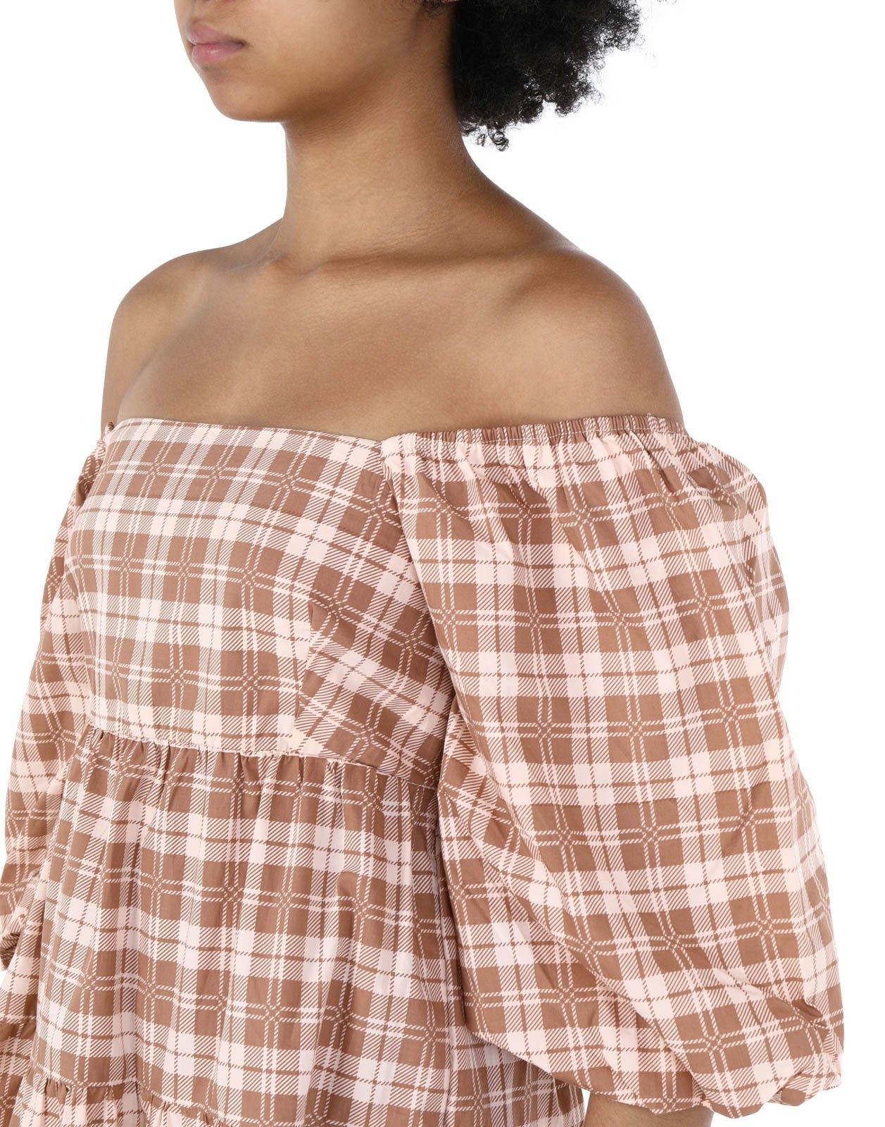 New Faithfull the Brand Plaid Tiered Mini Dress Brown/Beige Size S image 7
