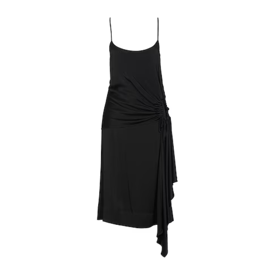 New Colville Ruched Asymmetric Midi Slip Dress Black Size S