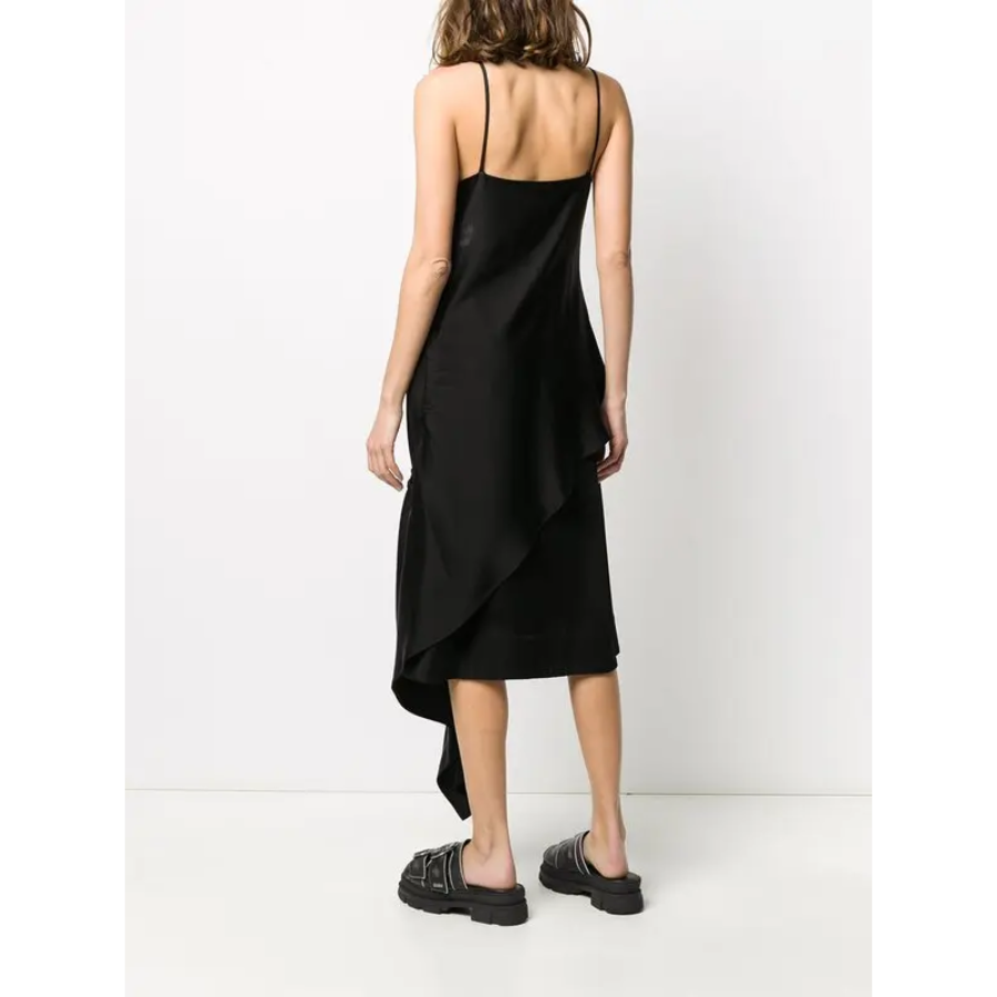 New Colville Ruched Asymmetric Midi Slip Dress Black Size S image 3