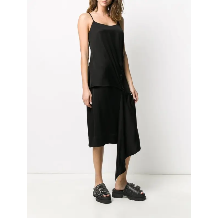 New Colville Ruched Asymmetric Midi Slip Dress Black Size S image 2