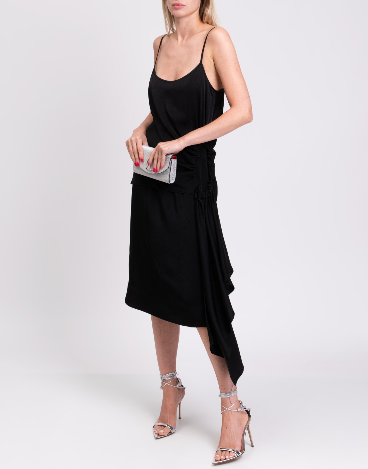 New Colville Ruched Asymmetric Midi Slip Dress Black Size S image 4